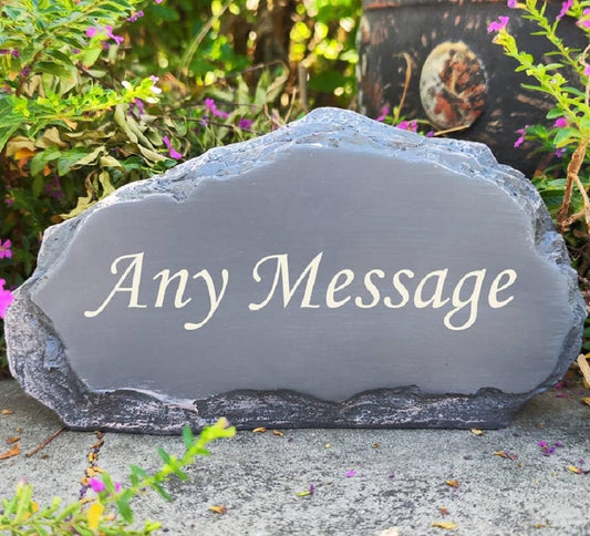 Personalized Garden Memorial Stones Engraved Rocks with Any Message, Decorative Grave Memorial Plaques Rocks for Loved Ones Outside Cemetery Decoration, Resin, 8" x 4.5" x 2.5"