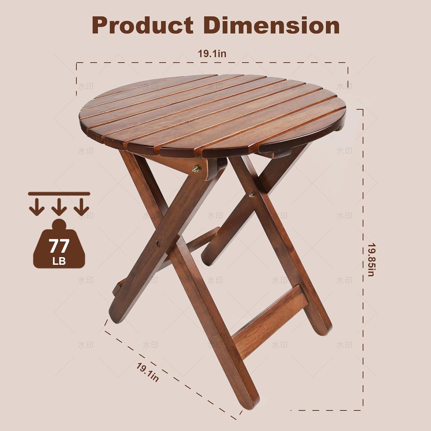 Outdoor Patio Side Table Round Small Wood End Table Folding Coffee Furniture for Living Room, Bedroom, Plant Stand, Camping Portable Brown