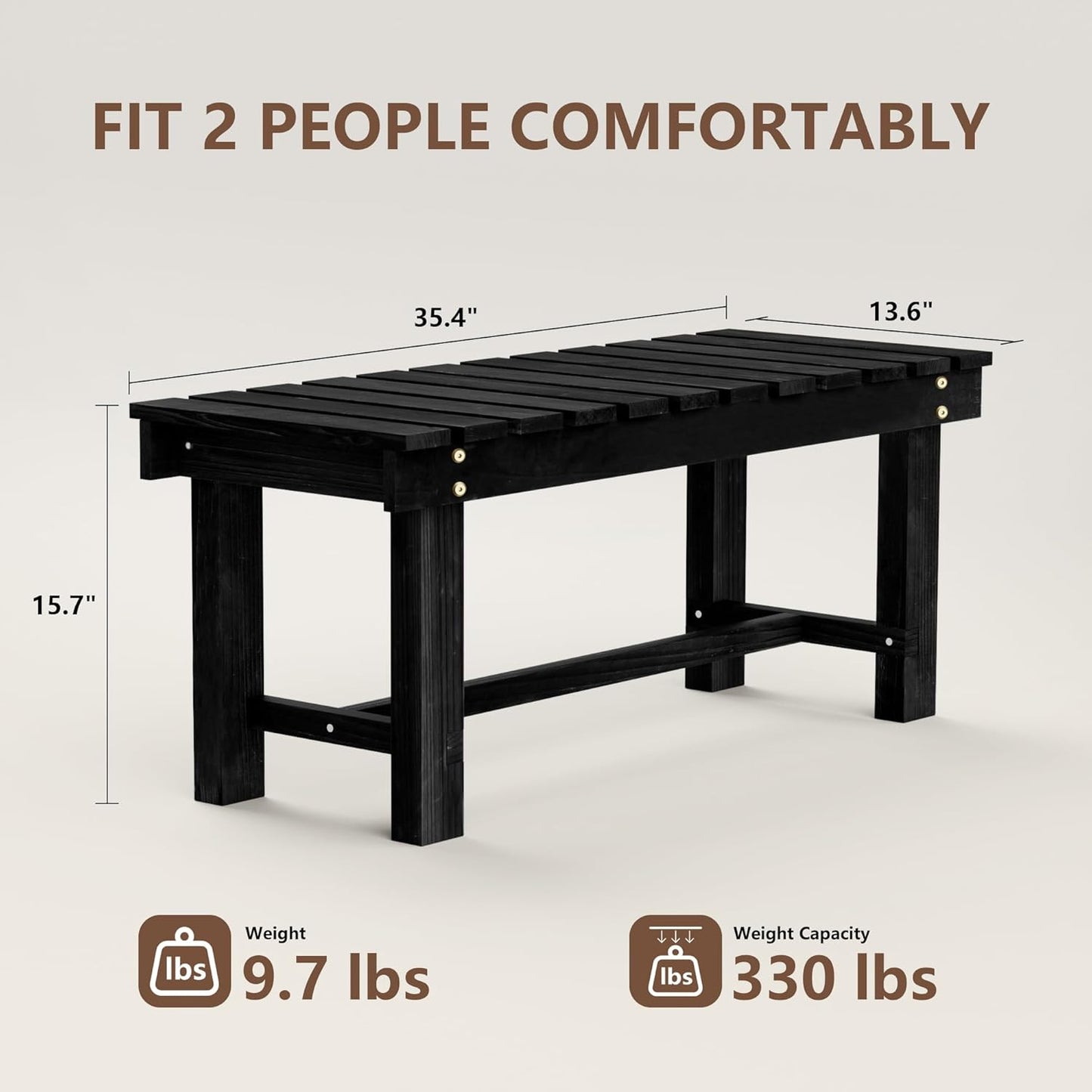 Nidouillet 35.5" Outdoor Garden Bench, Weatherproof Patio Benches 2-Person Seat Backless Wooden Porch Bench, Multifunctional Slat All Weather Bench for Garden Lawn Front Porch Park Backyard (Black)