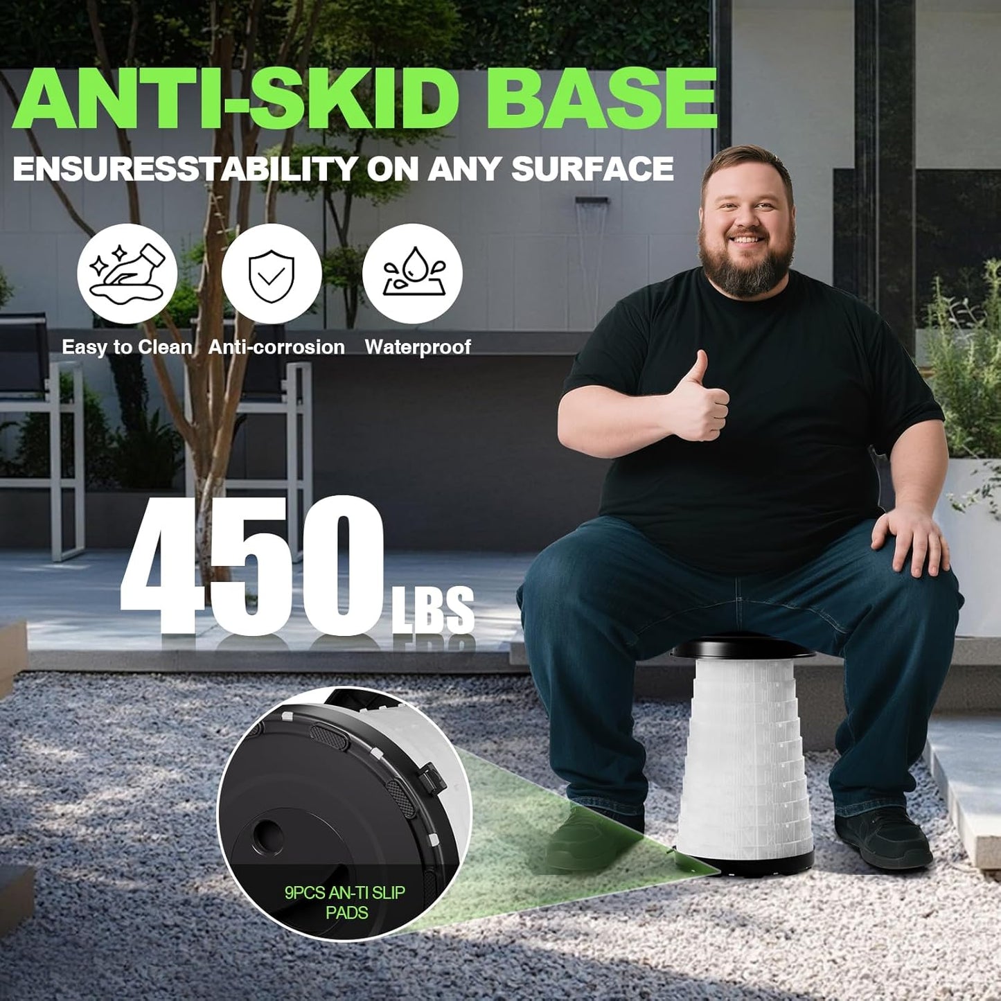 LED Light Up Camping Stool - 450lbs Weight Capacity & Adjustable Height (10 Levels), Compact Folding Chair Stool for Fishing, Hiking, Stadium, Outdoor Events