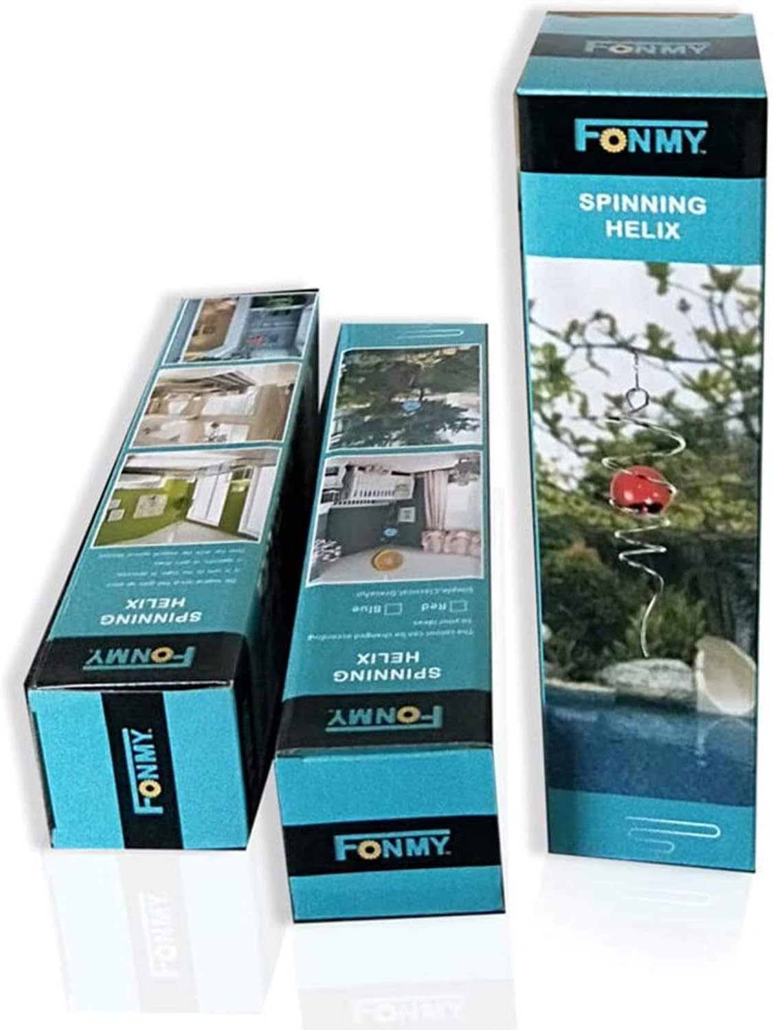 FONMY Gazing Ball Spiral Tail -Decorative Wind Spinner 11" inch Tail and 2" inch Glass Orb. Indoor Outdoor Garden Decoration Silver Blue -13 inch Height