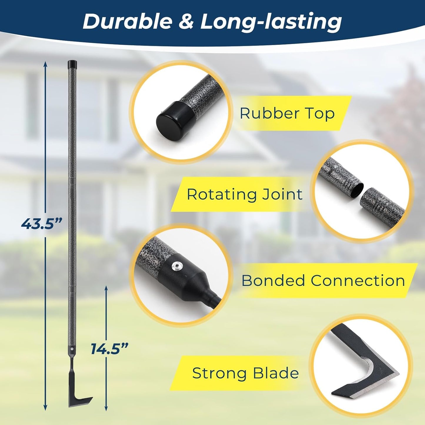 Weed Puller Tool | Adjustable Metal Handle (14.5"-43.5") (Upgraded Rustproof) | Multi-Functional Garden Hook for Pavement Gaps, Moss, Bushes | Commercial-Grade Yard Maintenance Equipment