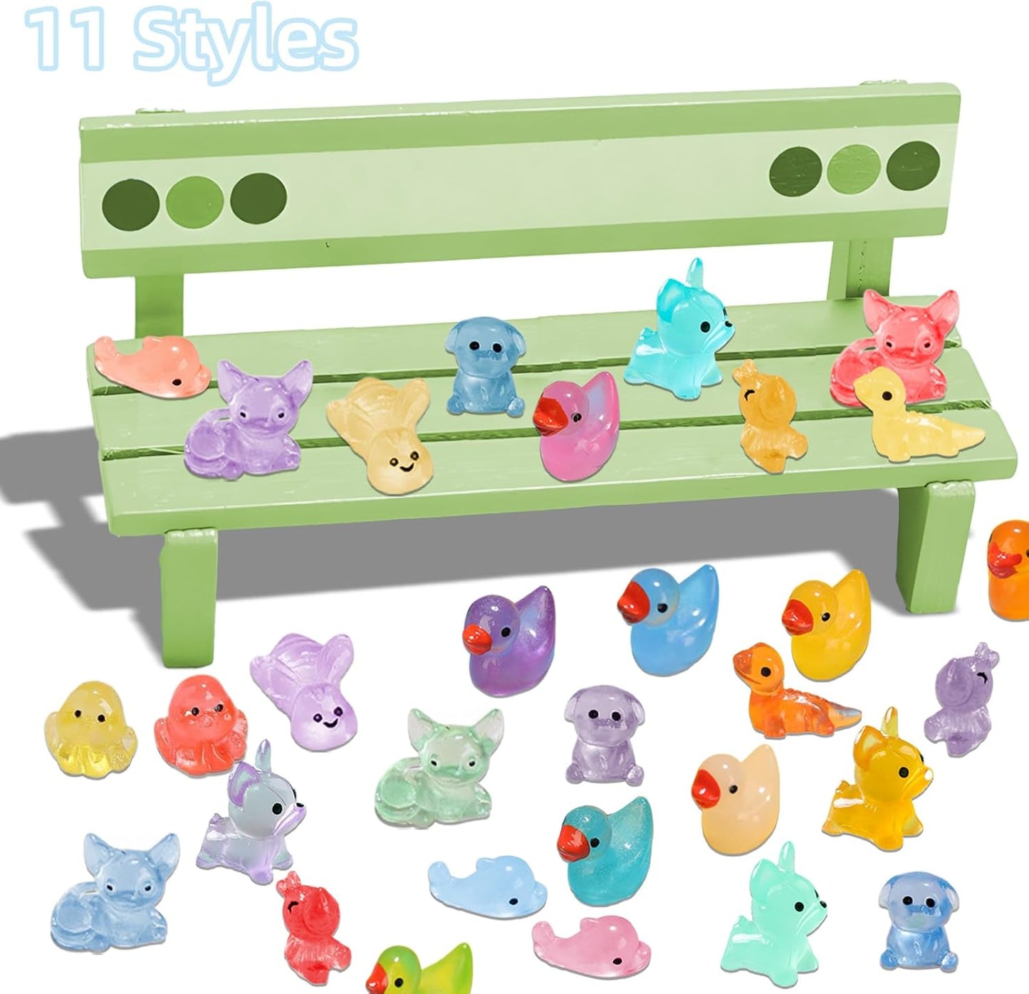 150 pcs Luminous Mini Resin Animal, Resin Ducks Figurines Glow in The Dark for Fairy Garden Accessories Miniature Figurines Aquarium Potted Decor - 11 Styles