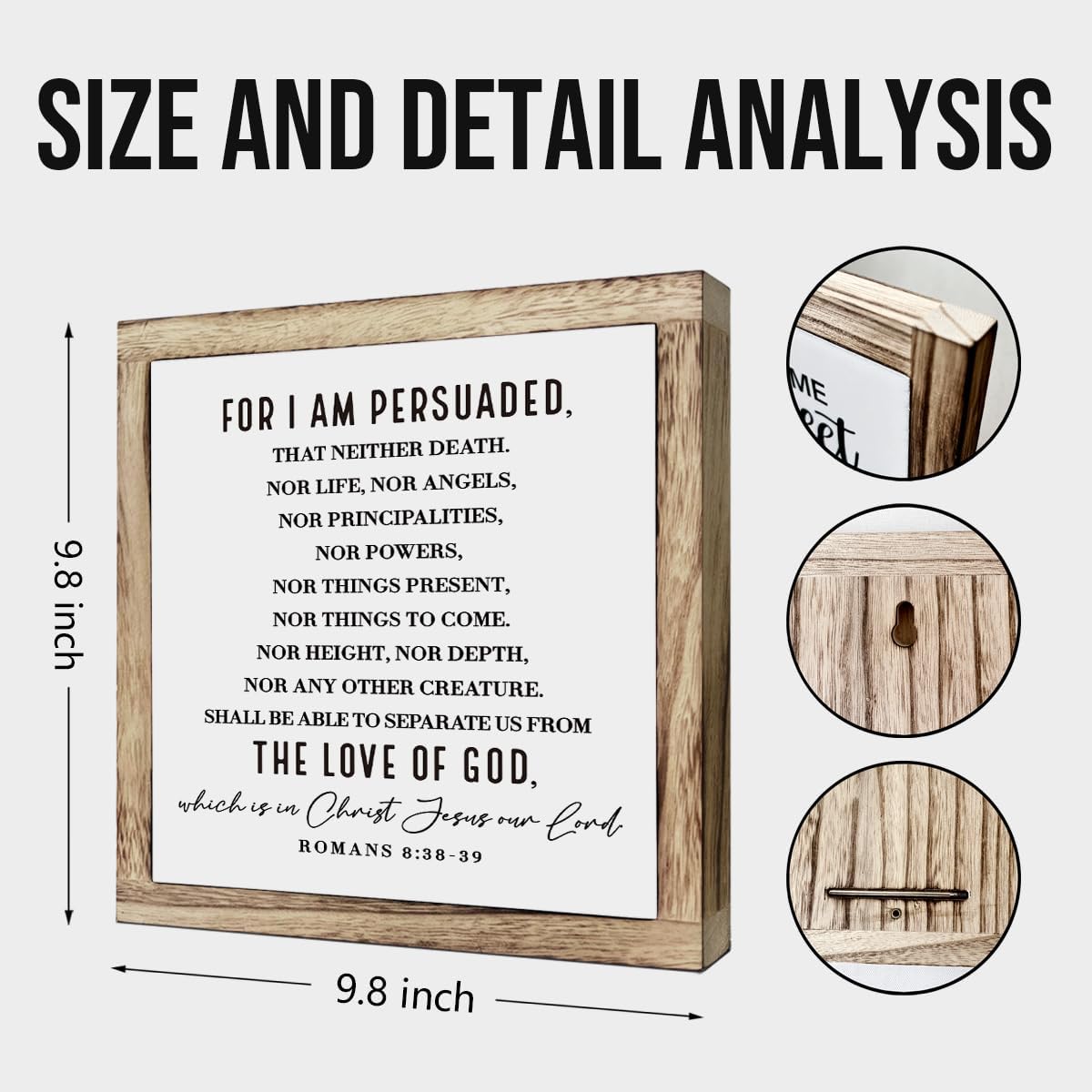 Scripture Sign, Romans 8:38-39 - For I am Persuaded Sign, Wooden Plaques Box Signs, Bible Verse Decor Art, Farmhouse Decoration for Shelf, Christian Wooden Table Signs, Religious Home Office Decor