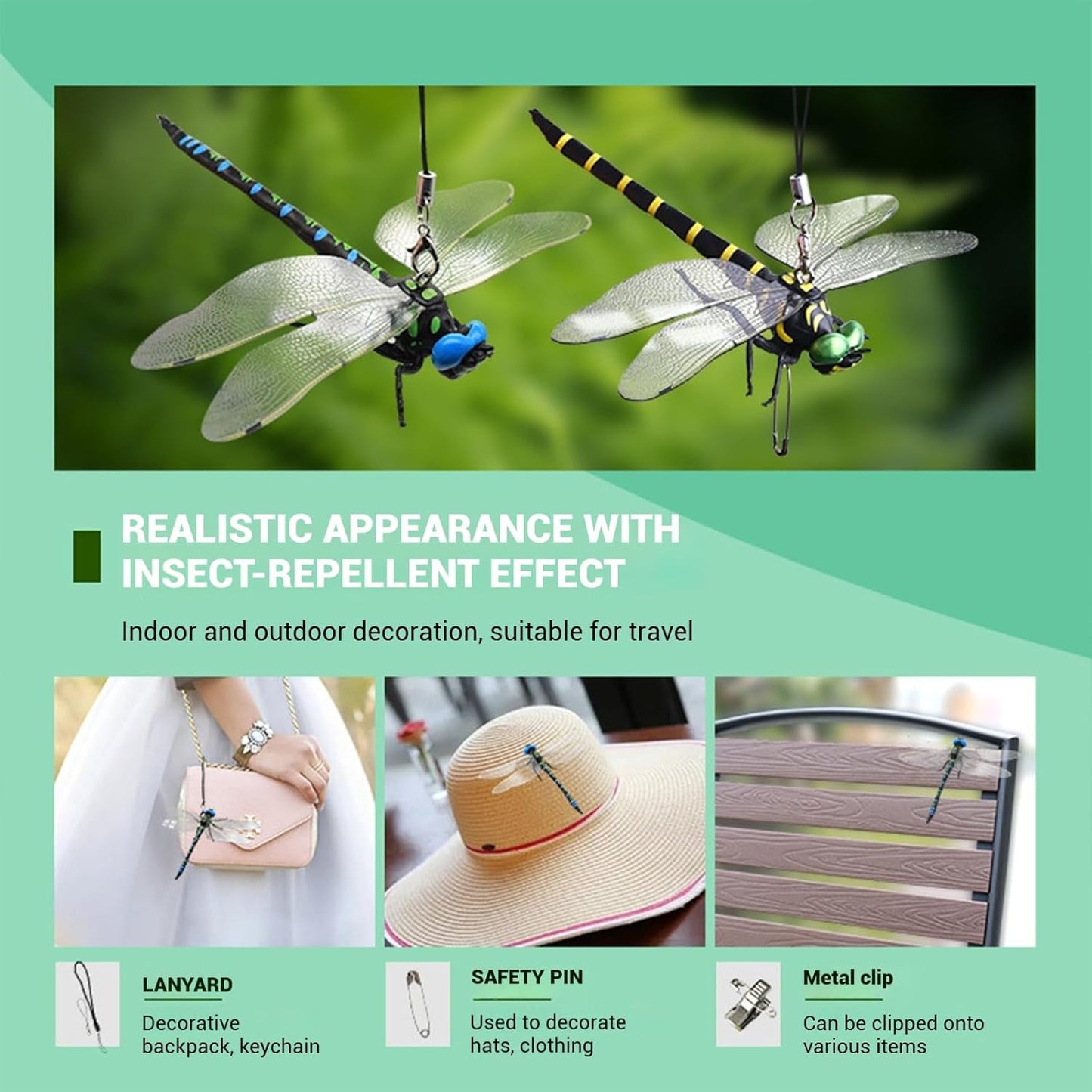 4 Pcs Dragon Fly Clips for Bugs Repellent, 3D Artificial Dragonfly Hat Clip, Dragonfly Garden Decor (Independent Dragon Fly 4 Pcs)