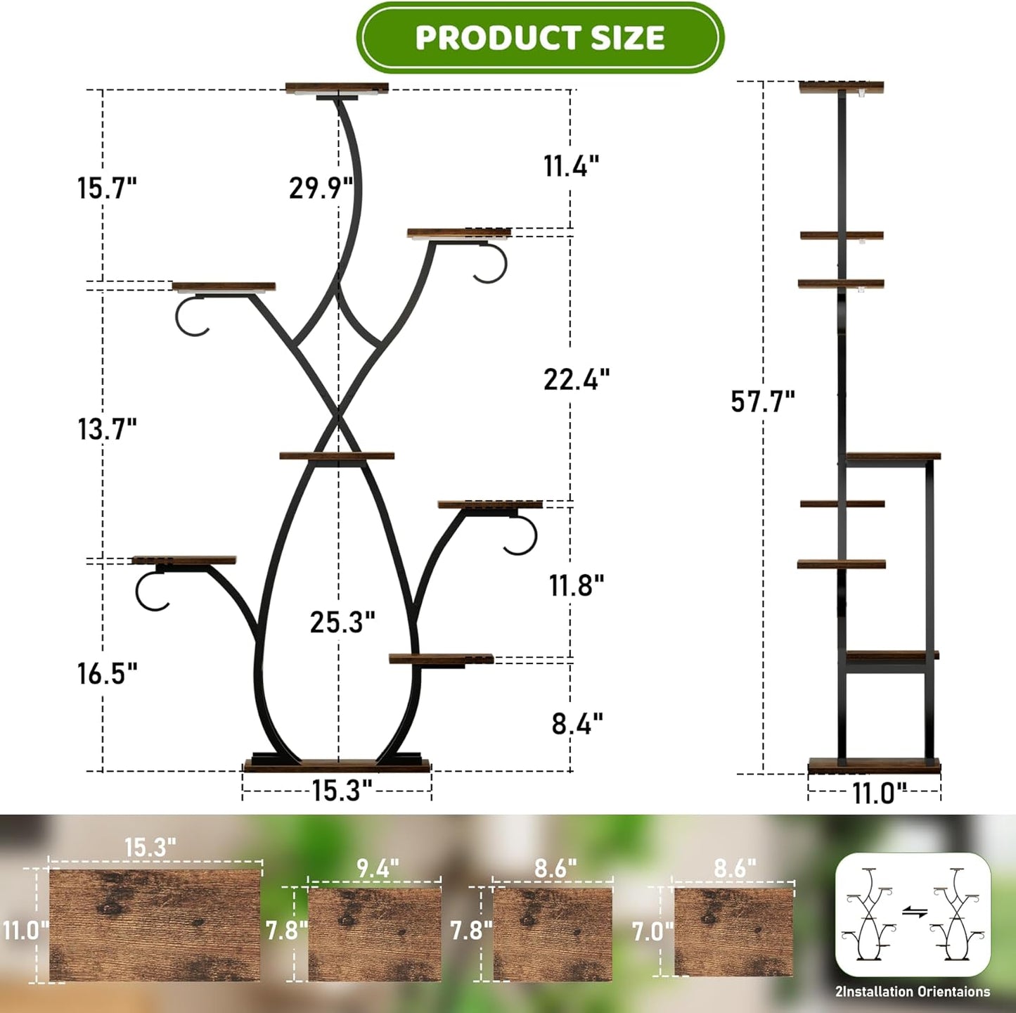 Plant Stand Indoor with Grow Lights - 58" Tall Plant Shelf Indoor, 8 Tiered Corner Lighted Plant Shelves for Indoor Multiple Plants, Metal Flower Stands Display Rack for House, Patio, Black