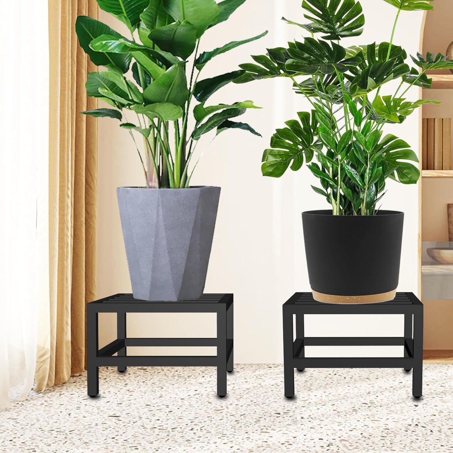 Plant Stand Indoor Outdoor, 2 Pcs Heavy Duty Plant Stands Metal Pedestal Stand for Indoor Outdoor, Wrought Iron Flower Stand Display Planter Shelf for Garden Deck Living Room