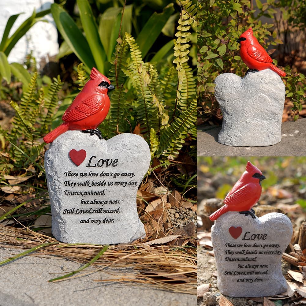 Cardinal Decor Garden Decor,Red Cardinal Memorial Stones for Loved Ones, Cardinal Bird Figurine,Garden Sculptures & Statues, Outdoor Decor for Balcony, Yard, Lawn, Pathway, Walkway