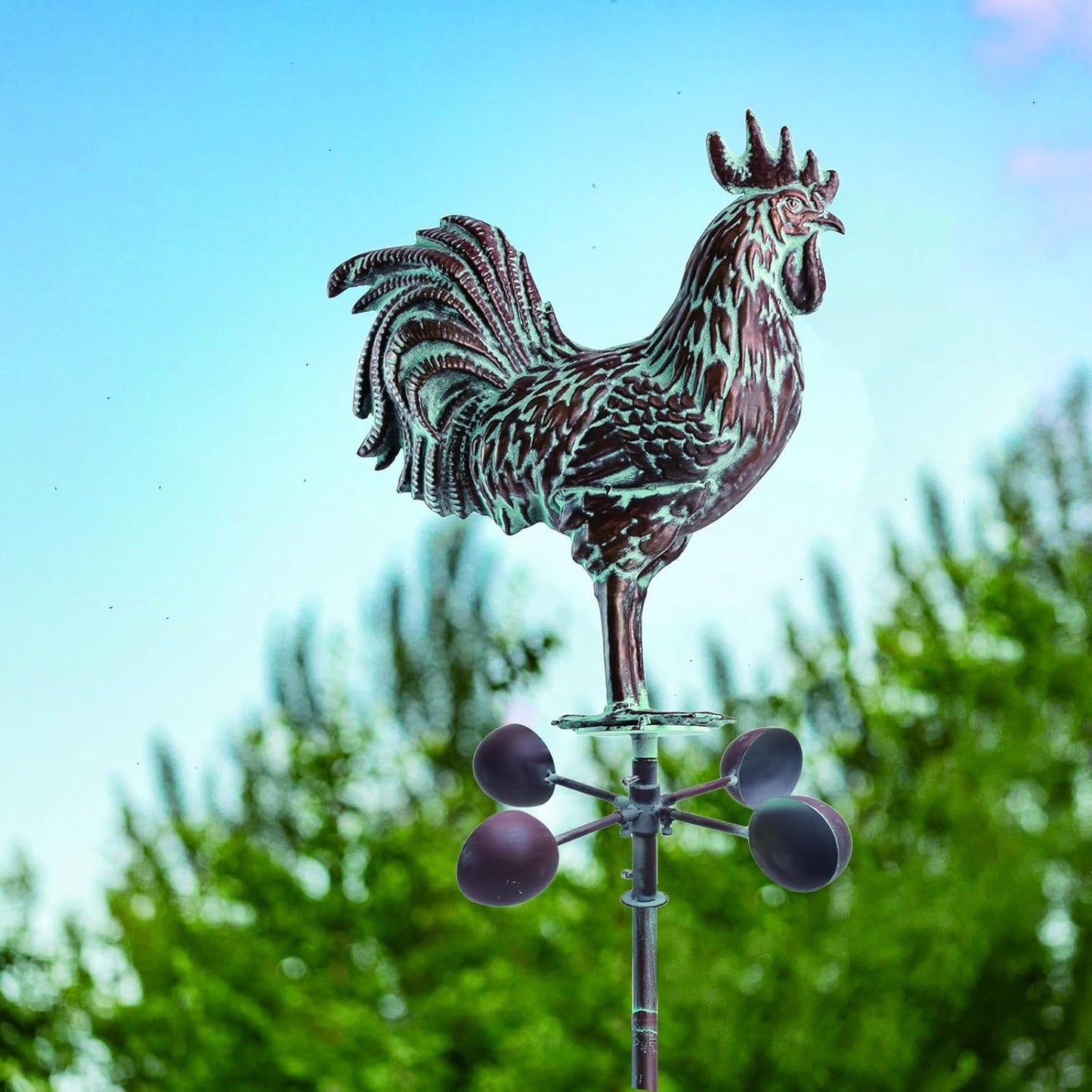 Metal Garden Rooster Yard Decor,79" Copper Wind Sculptures & Spinners,Large Outdoor Chicken Decor,Metal Kinetic Outdoor Chicken Wind Spinner for Yard and Garden,Yard Art for Patio,Lawn,Farm