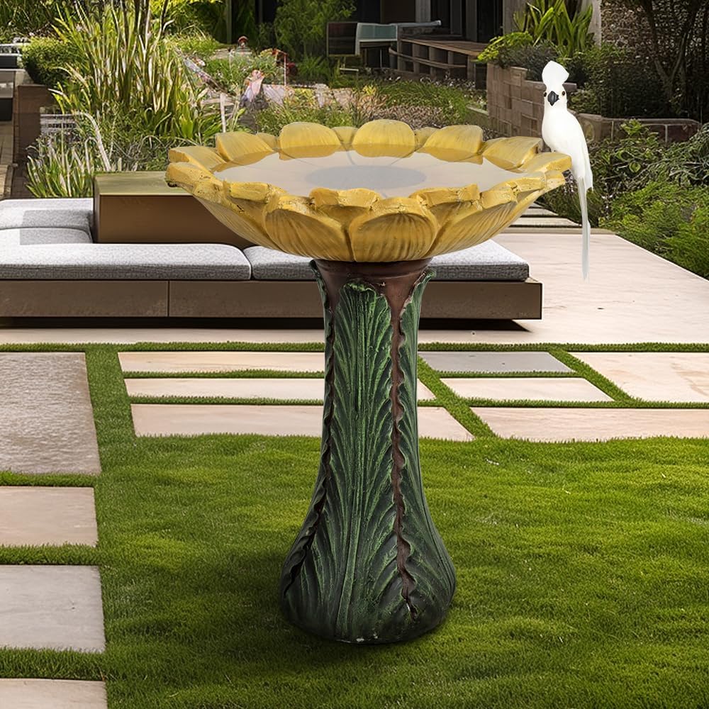 Garden Birdbath Sunflower Shaped, 24.4" H * 20" Φ Bird Bath for Freestanding Bird Bath for Outside Patio Yard Decor