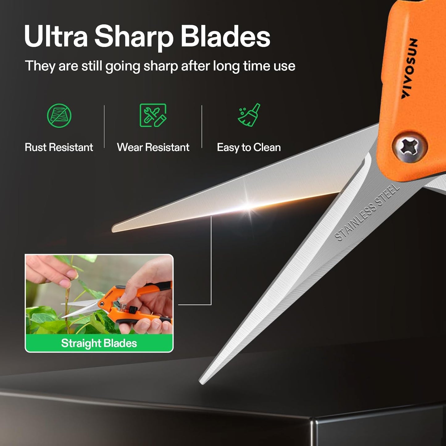 VIVOSUN 12-Pack 6.5 Inch Gardening Scissors Hand Pruner Pruning Shear with Straight Stainless Steel Blades Orange