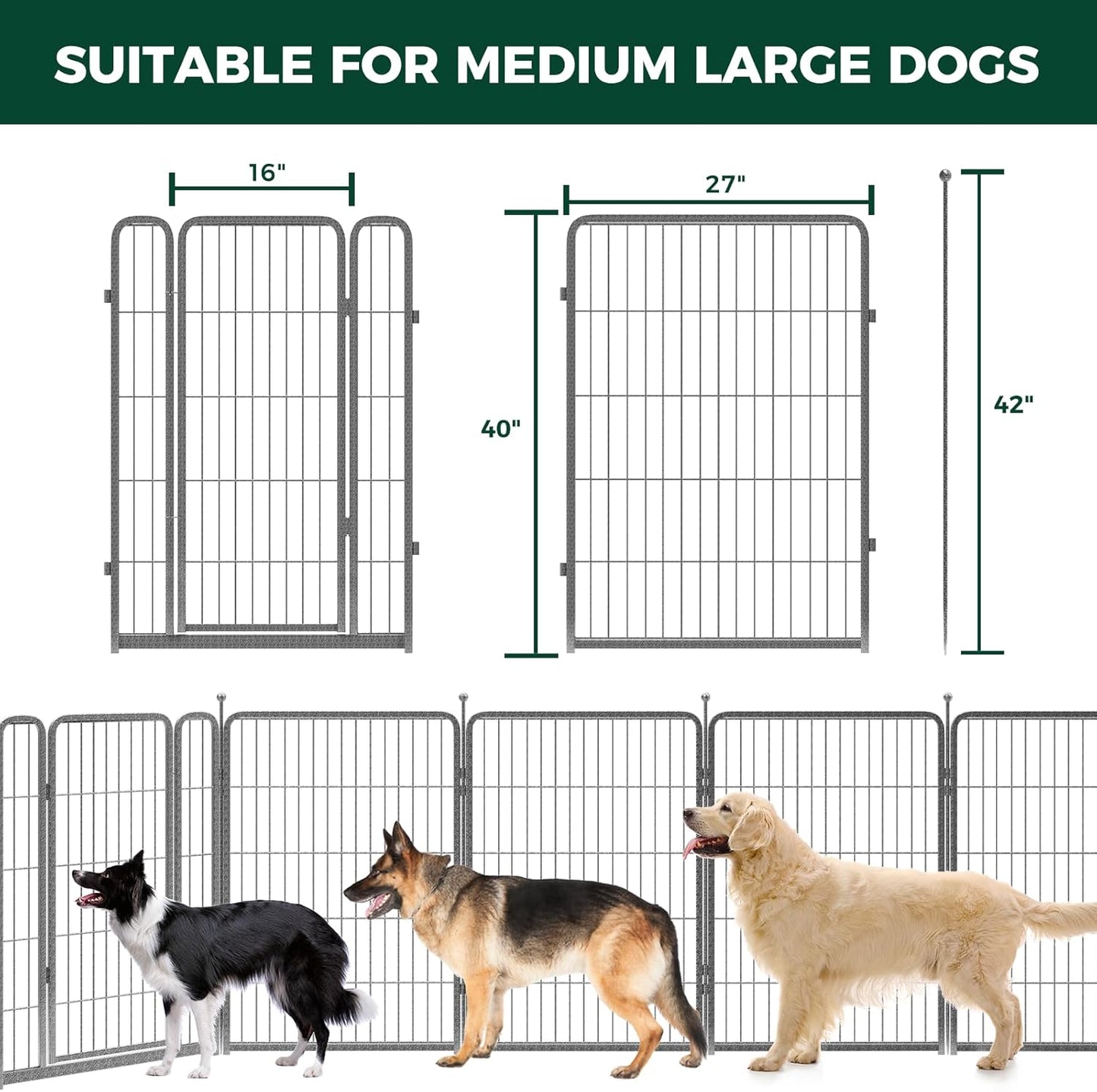 FXW Garden Fence Outdoor for The Yard – 40in(H) x 36.4ft(L) Heavy Duty Metal Animal Barrier for Dog and Rabbit, Decorative Dog Fence, 16 Panels, Silver