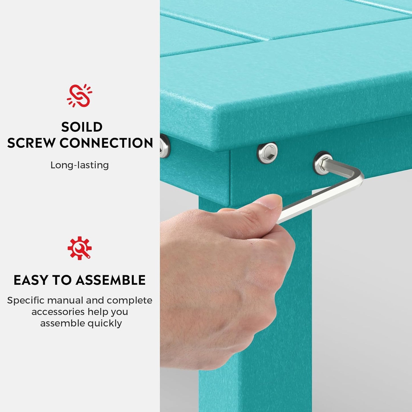 Outdoor Benches Weatherproof, Park Long Bench Poly Lumber Backless for Entryway Front Porch Garden Bench Seat for Patio, Turquoise