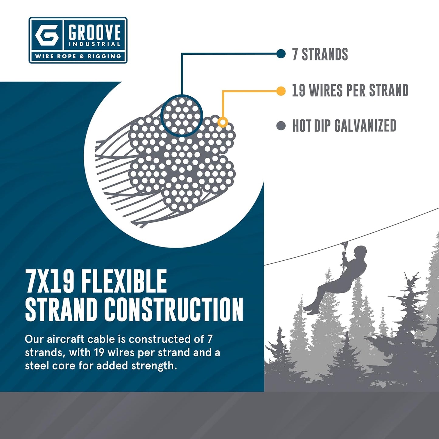 1/8’’ 7x19 Hot Dip Galvanized Aircraft Cable – Steel Wire Rope - 450 Feet