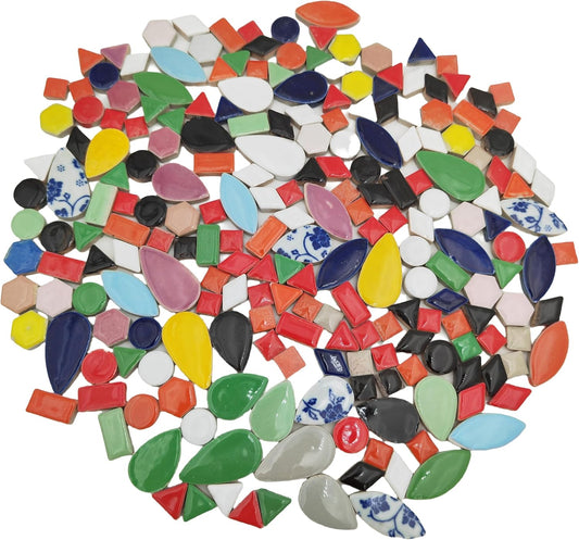 500g/1.1lb Random Color Irregular Ceramics Mosaic Tiles,DIY Making Creative Ceramic Mosaic Tiles for DIY Craft Plates Flowerpots Vases Cups Mosaic Making Supplies (9 Shape Mix Color)