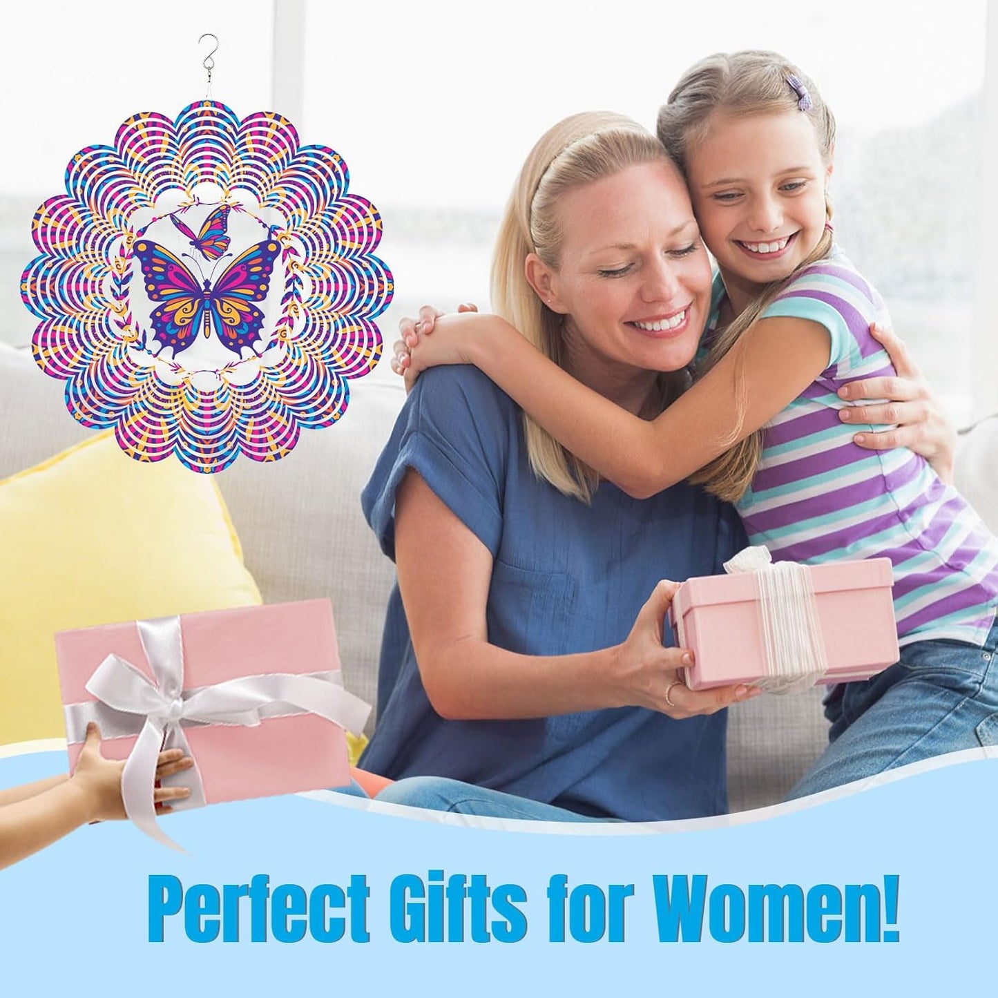 Wind Spinners Outdoor, Butterfly Metal 3D Hanging Garden Decor, 12-inch Stainless Steel Wind Spinner with Tail Spinner, Wind Sculptures for Patio Lawn Yard, Ornament Gift for Women/Men