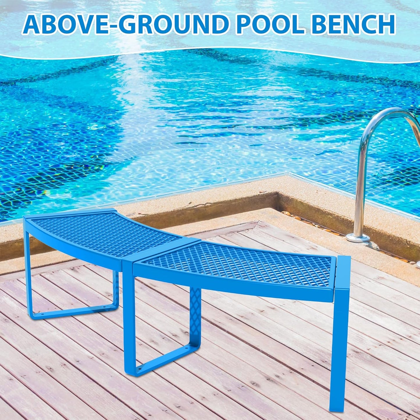 2 Pack Outdoor Curved Bench, Heavy Duty Metal Park Bench for Outside, Backless Loveseat, Thermoplastic-Coated, Weatherproof Commercial-Grade 2-Person Seating for Park, Patio, Garden, Deck, Beach,Blue