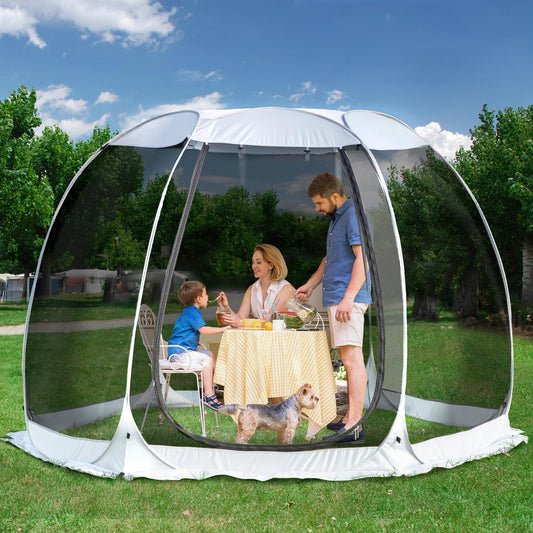 Alvantor Screen House Gazebo, 6-10-15 Person Pop Up Igloo Screened Canopy Tent with Mosquito Netting Sides, Instant UV Resistant Sun Shelter for Garden, Patio, Backyard