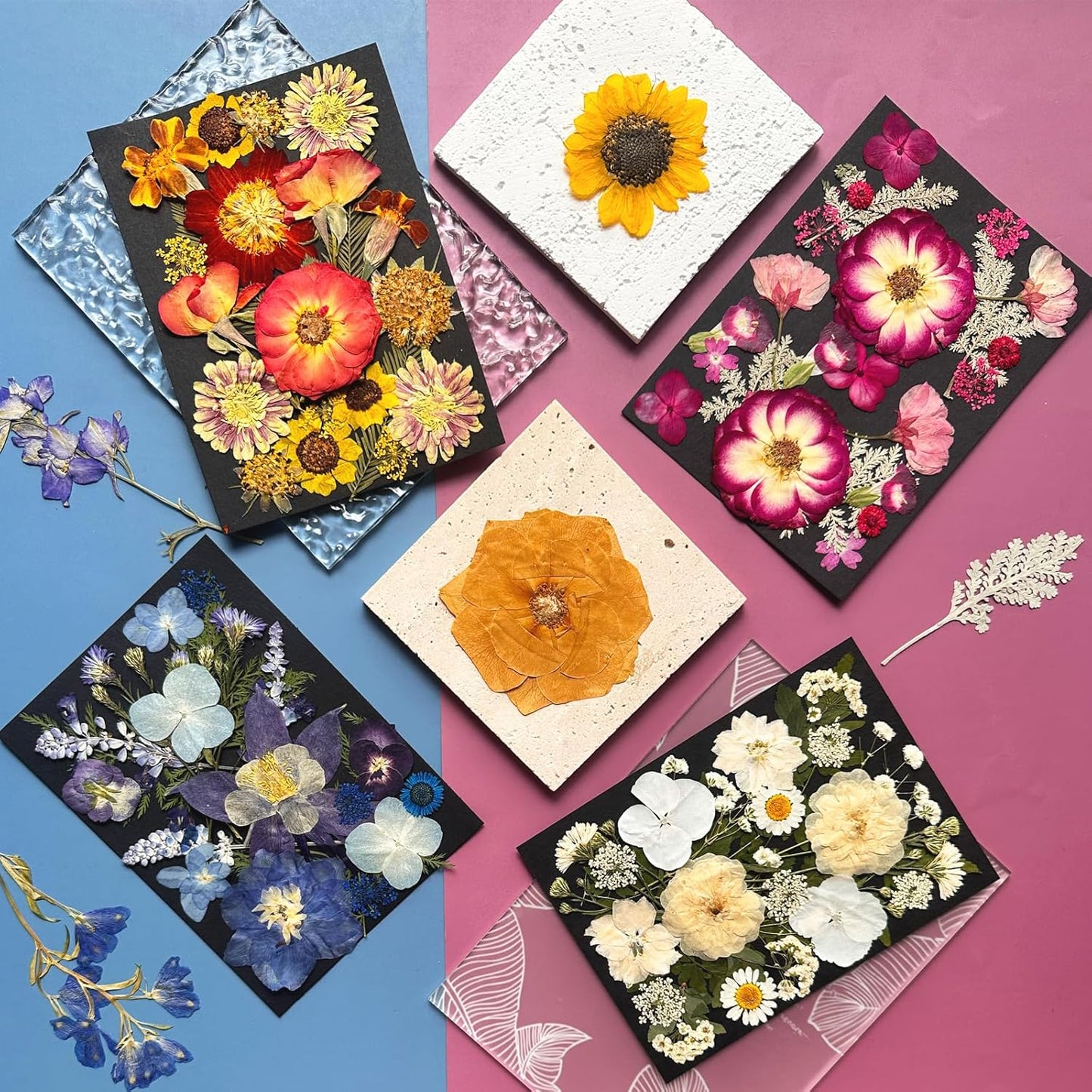 92Pcs Pressed Dried Flowers for Resin, Real Assorted Natural Bulk Dry Floral Leaves for DIY Art Crafts, Epoxy Molds, Jewelry, Soap, Candle Making, Nails Decors