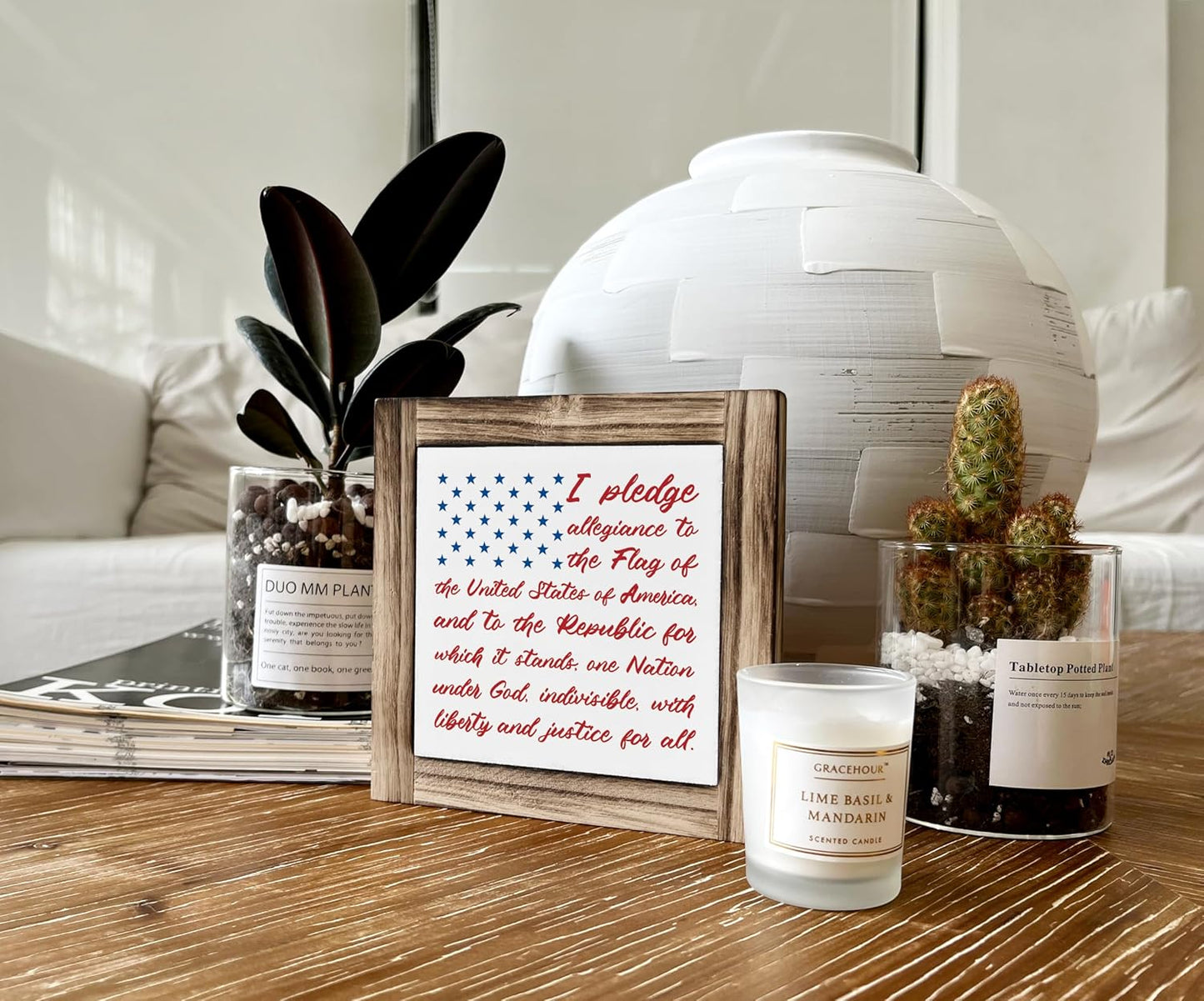 Patriotic Wood Plaque Sign, I Pledge Allegiance to the Flag of United States of America, Box Wood Plaques Desk Décor, American Flag Wooden Sign, 4th of July Woods Decoration, Independence Day Decor