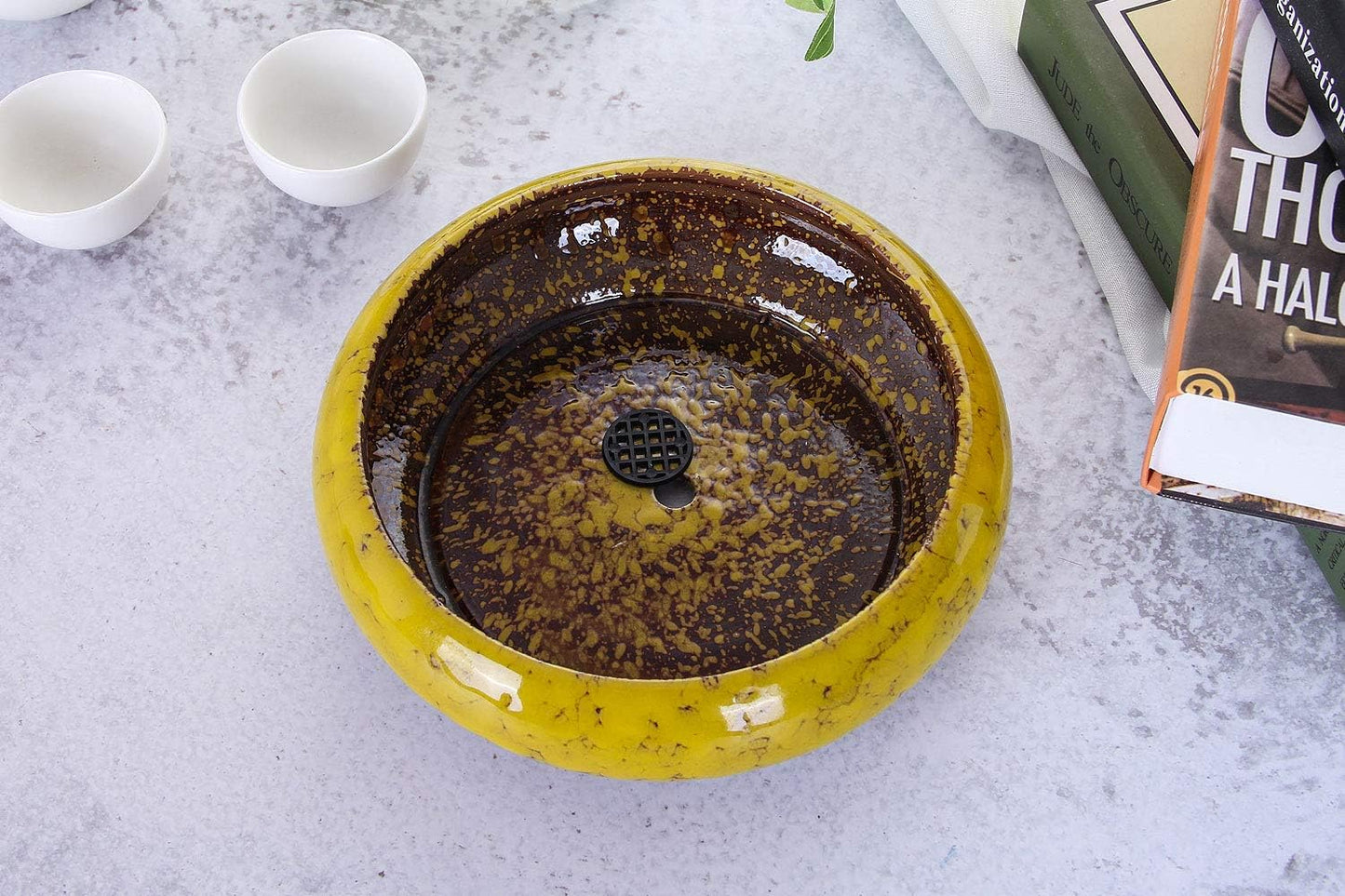 VanEnjoy 7.3 inch Round Large Shallow Succulent Ceramic Glazed Planter Pots with Drainage Hole, Bonsai Pots Garden Decorative Cactus Stand Flower Container (Yellow)