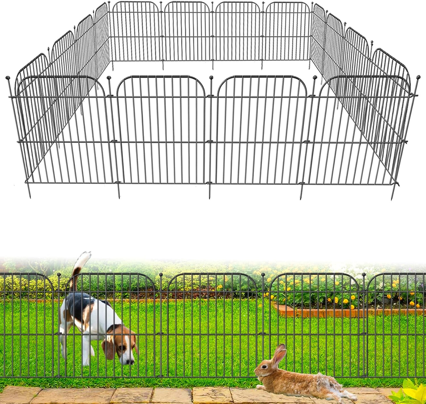 10 Panels No Dig Decorative Garden Fence, 24 in(H) x 20 ft(L) Rustproof Metal Wire Fencing Border, Dog Fence Outdoor for Yard, Temporary Tall Animal Barrier for Rabbits and Small Pets