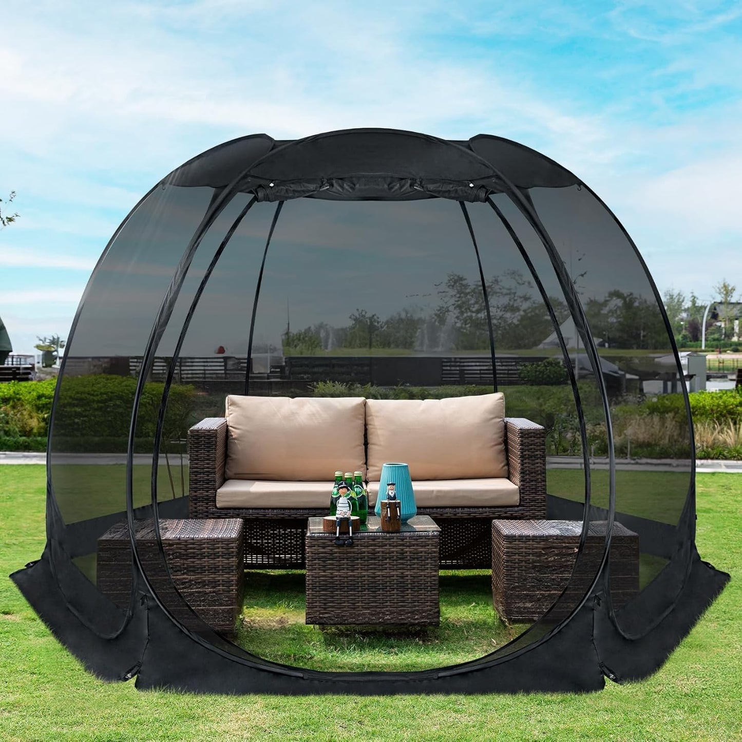 Alvantor Screen House Gazebo, 6-10-15 Person Pop Up Igloo Screened Canopy Tent with Mosquito Netting Sides, Instant UV Resistant Sun Shelter for Garden, Patio, Backyard