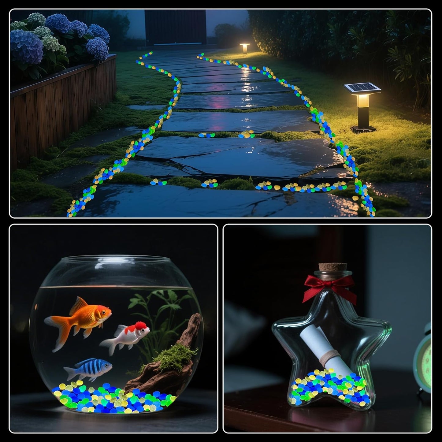 Glow in The Dark Rocks Outdoor Garden Pebbles Stones, 2.2Lbs Fish Tank Glow Rocks Resin Glowing Pebbles for Garden/Aquarium/Planter/Walkway/Driveway,Multi