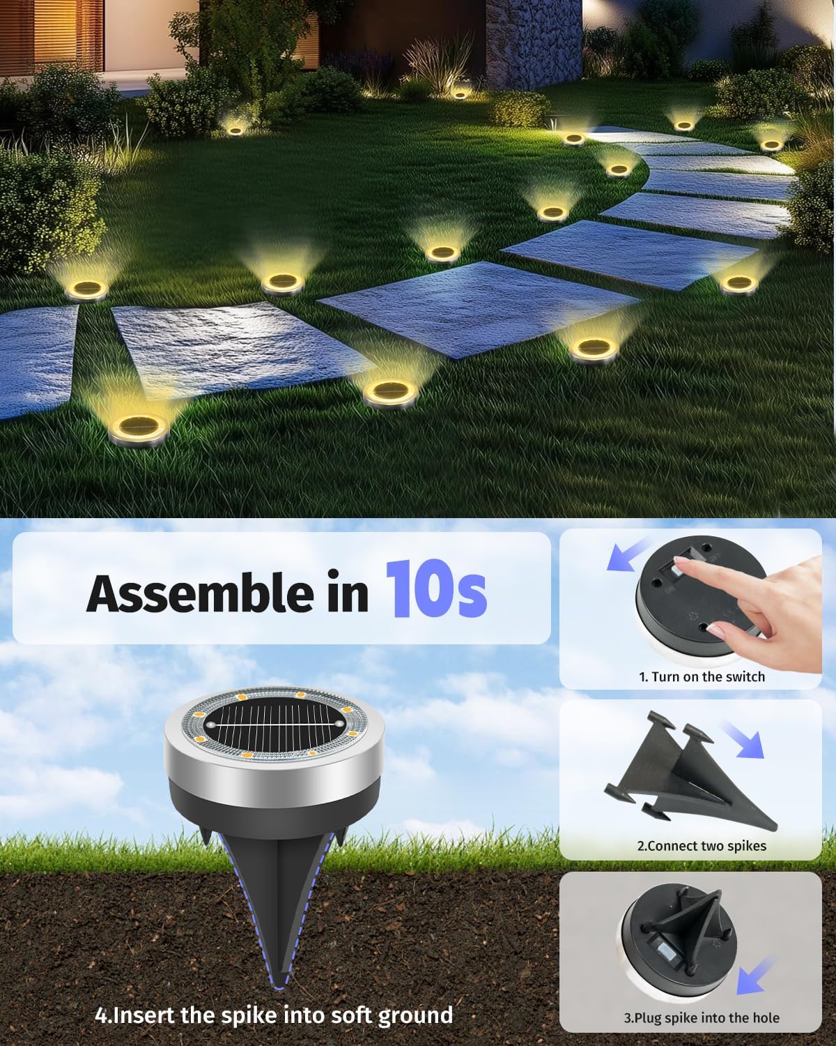 Mini Solar Ground Lights Outdoor 16 Pack Waterproof Upgraded Anti-Rust Solar Flat Garden Lights Stainless Steel Solor Powered Disc Landscape Light for Pathway Walkway Yard Lawn Patio-Warm White