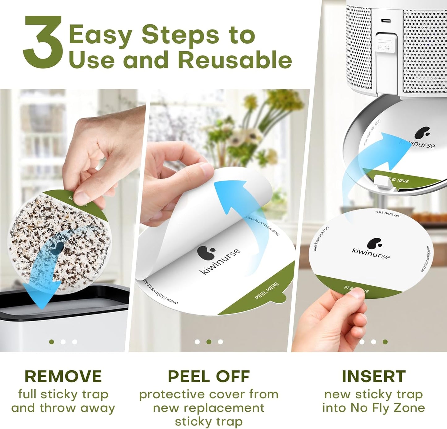 Indoor Insect Trap - Catcher & Killer for Fruit Flies, Gnats, Mosquitoes - Bug Light Traps with Suction for Inside Your Home, 5 Sticky Glue Cards, with Bait, White