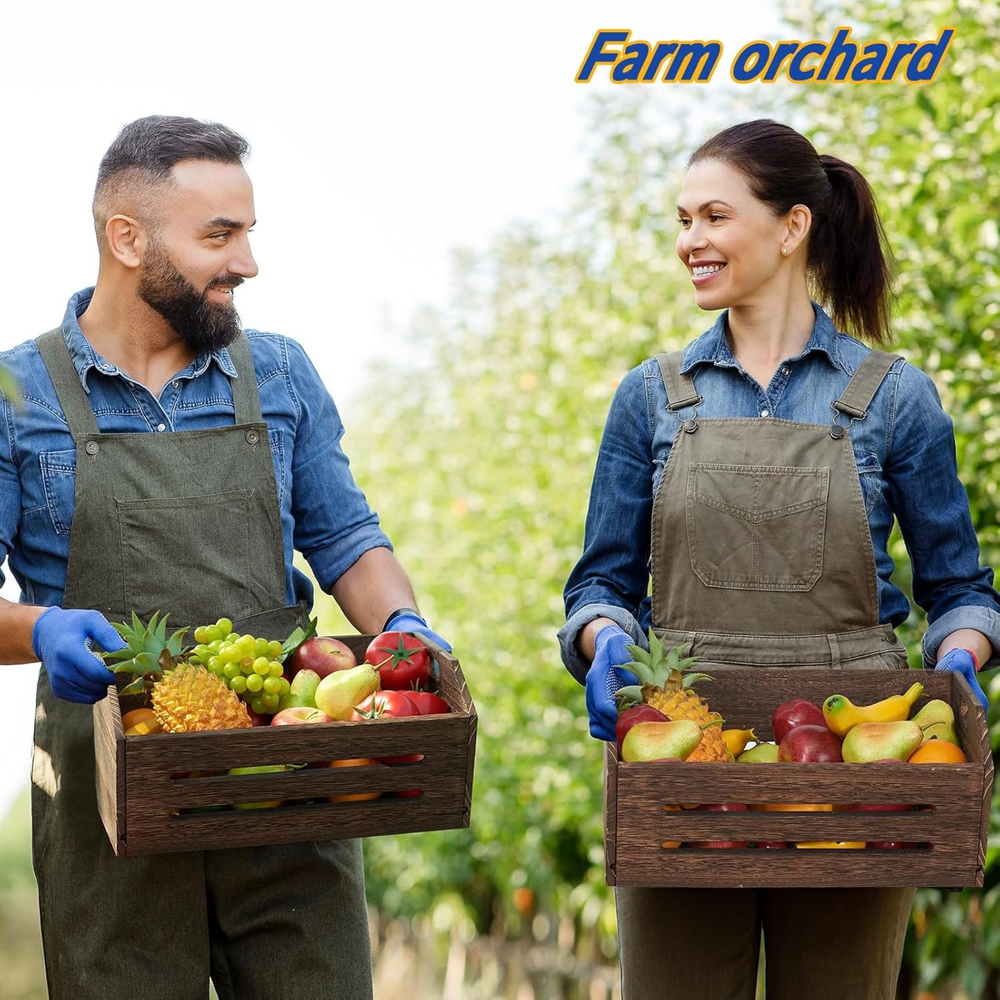 ELONG HOME Wooden Crate, 2 Pack Fast Assemble Rustic Wooden Crates for Storage, Decorative Farmhouse Wooden Crate Basket, Vintage Wood Crates Display for Fruits and Vegetables