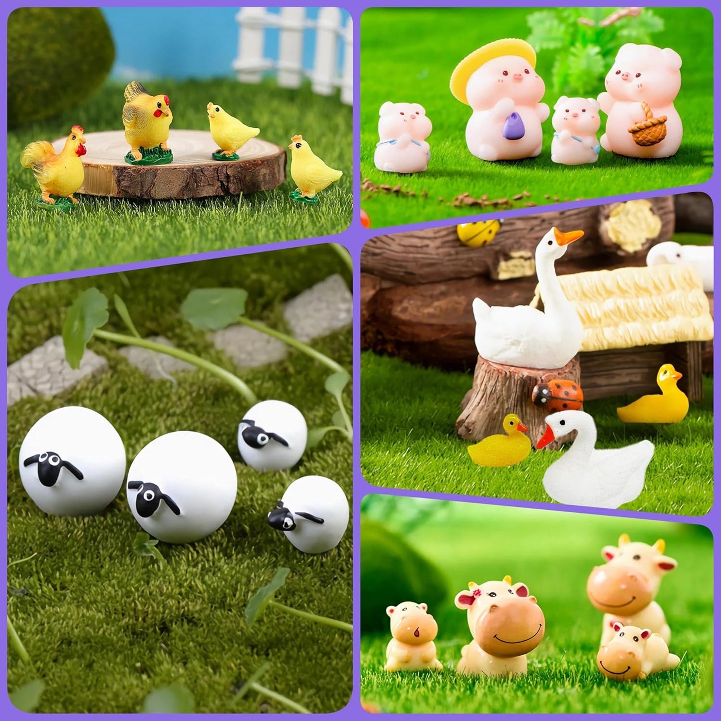 18 Mini Resin Animals Family Figures, 70 Pcs Tiny Plastic Animals Small Little Figurines to Hide Miniature Fairy Garden Accessories