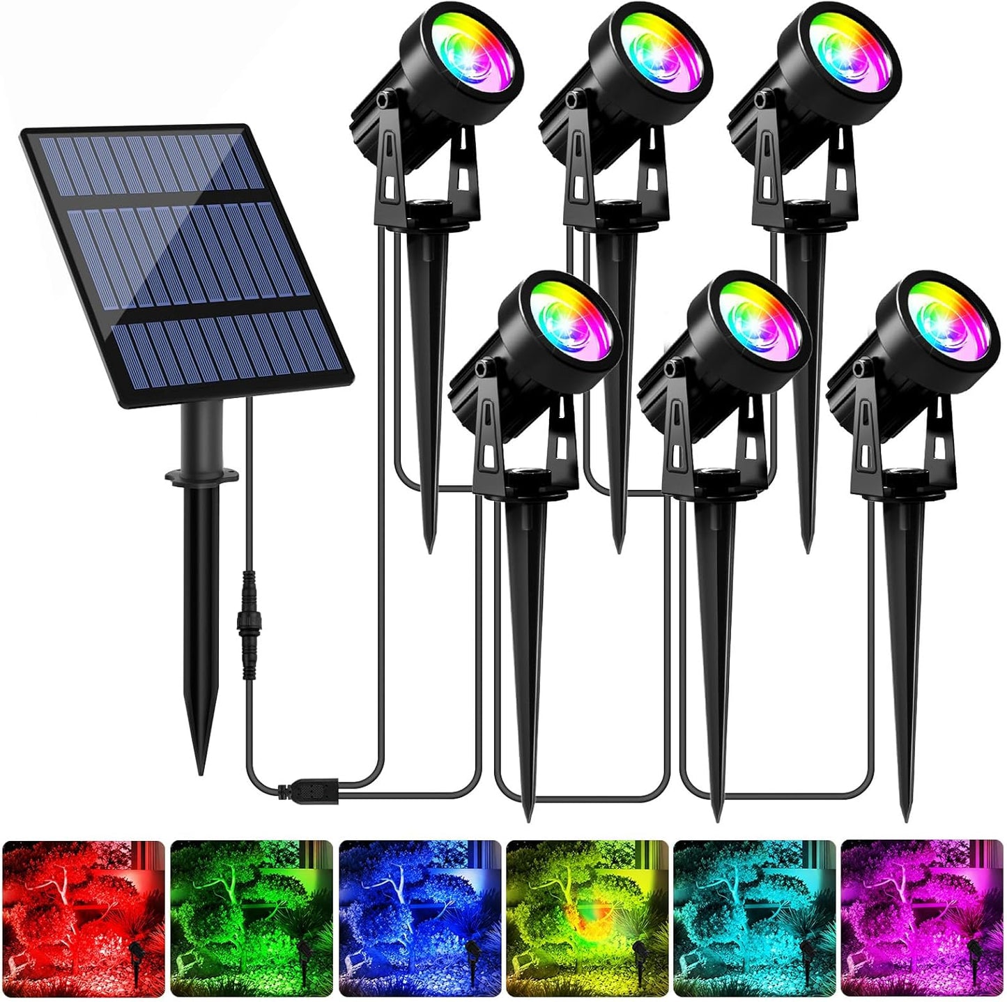 T-SUNUS Halloween Solar Spot Lights Outdoor Color Changing 6-in-1, RGB Landscape Spotlights Pond Lighting Waterproof IP65 Wall Lamp 9.8ft Cable for Christmas Tree Patio Pathway Yard Garden Holiday