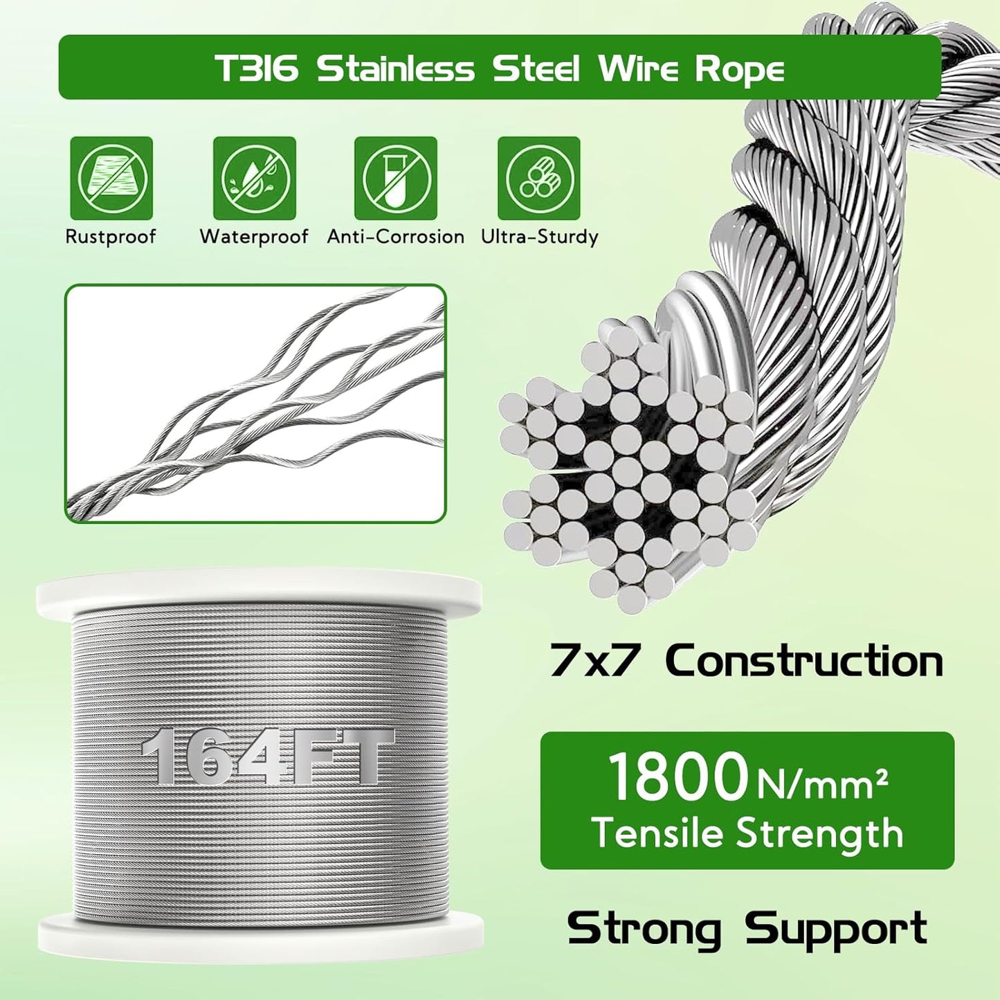 20 Set Trellis Wire for Climbing Plants Outdoor, T316 Wall Wire Trellis Kit with Stainless Steel Cable 1/8" x 164ft, Espalier System Cable Trellis Kit with Adjustable Spacing Vines Green Wall