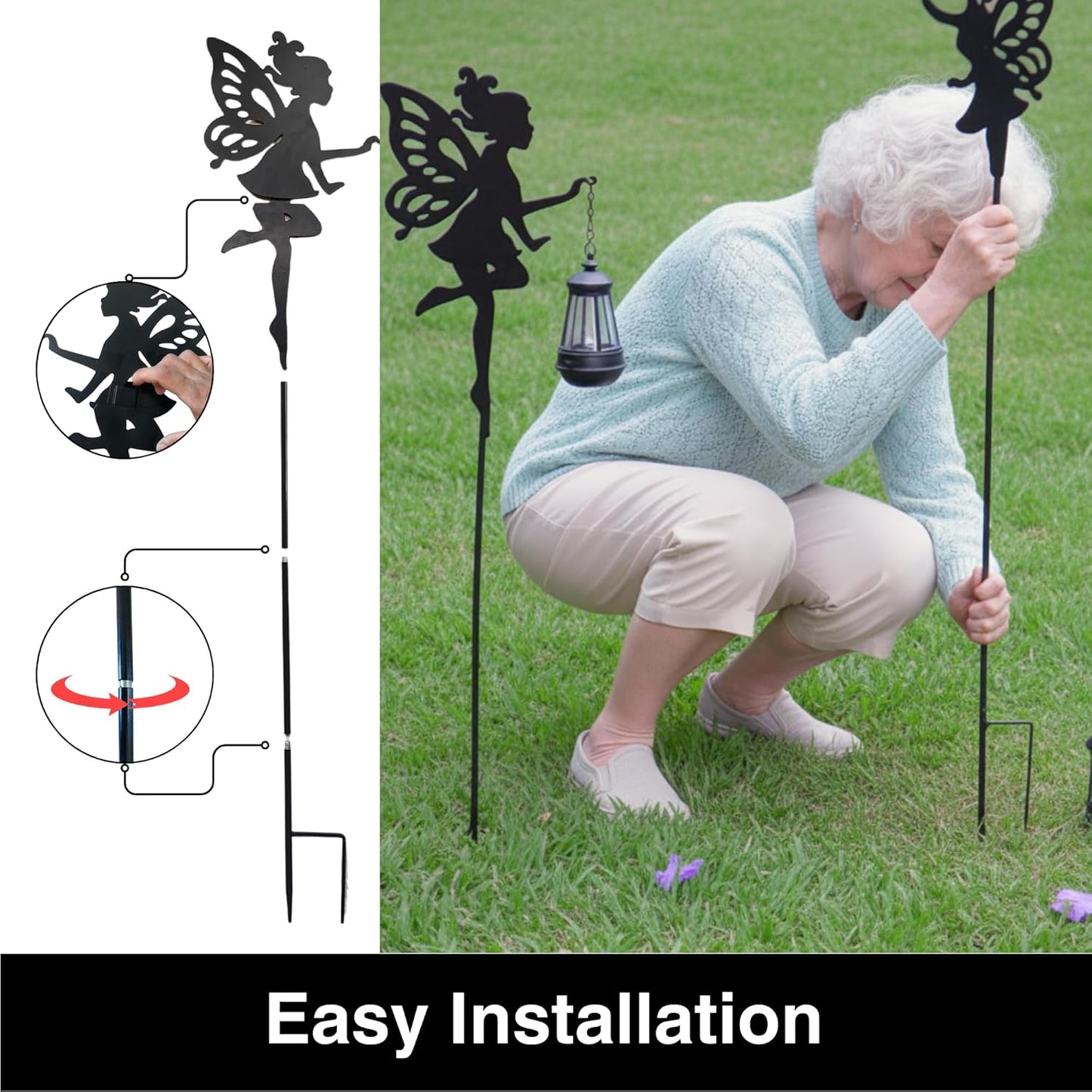 Fairy Garden Accessories Outdoor Lawn Ornaments 1 Pair - Solar Lights Halloween Decorations Garden Statue, Metal Stakes Decorative Figurines for Yard Decor, Patio (Type A Color-Shifting Lighting)