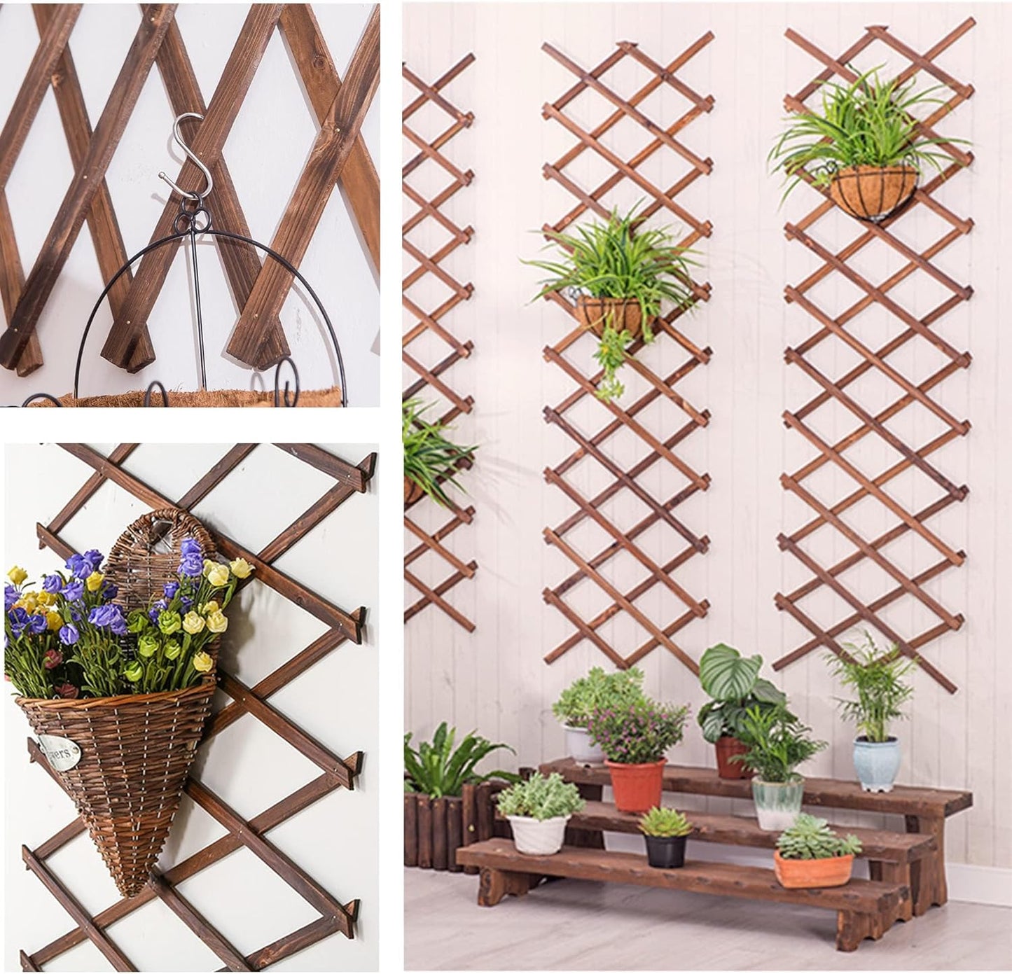 Wooden Lattice Panels for Outside 1Pack, 75"x11.8" Expandable Wood Lattice Fence Wall Garden Trellis Frame for Climbing Plants Outdoor Vine Ivy Rose Patio Room Decorative
