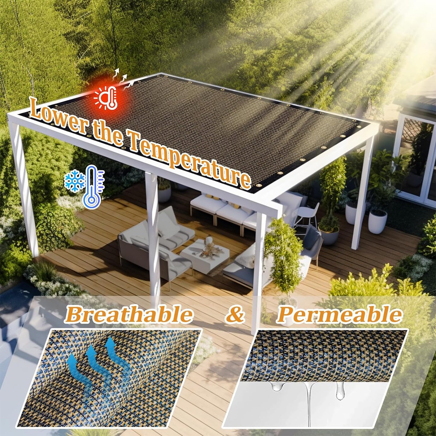 Shade&Beyond Customized Size 7' X 16' Shade Cloth with Grommets, 90% UV Protection UV Protection Mesh Tarp Sun Screens for Patio GN01, Mocha