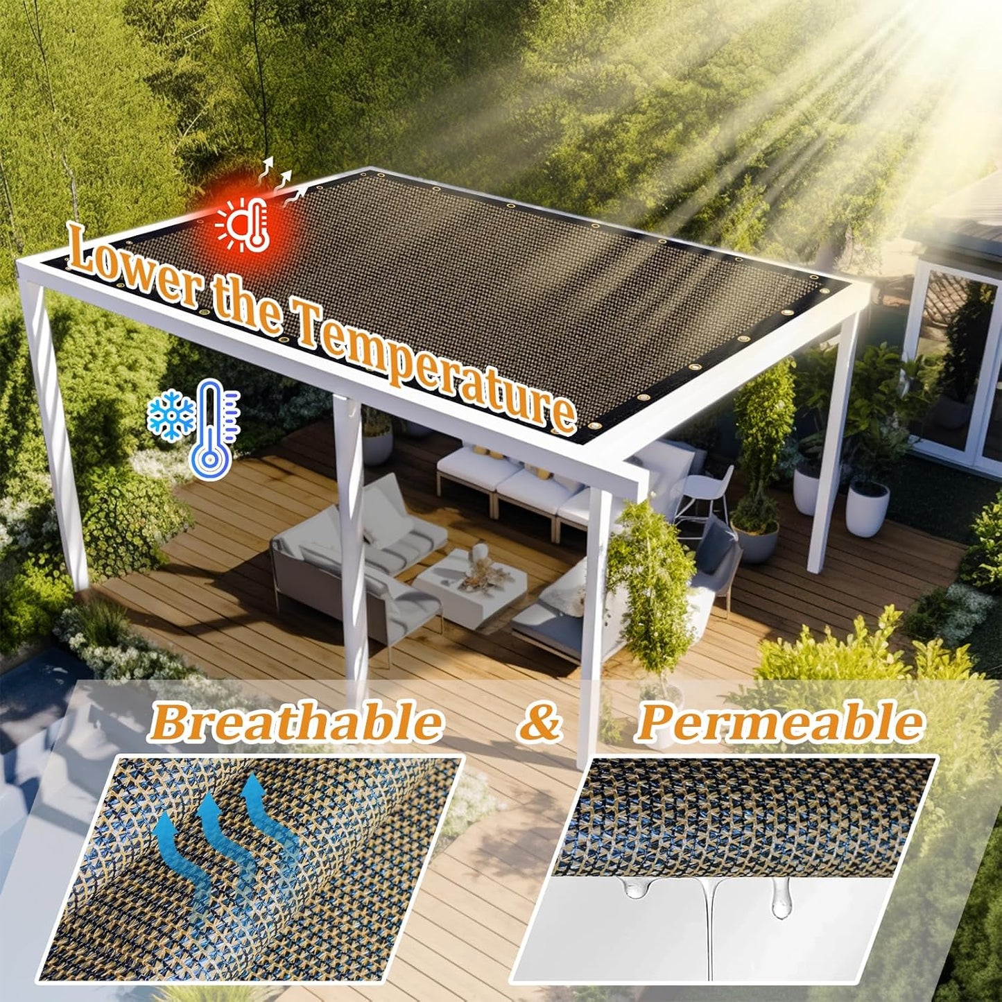 Shade&Beyond Customized Size 4' X 22' Shade Cloth with Grommets, 90% UV Protection UV Protection Mesh Tarp Sun Screens for Patio GN01, Mocha