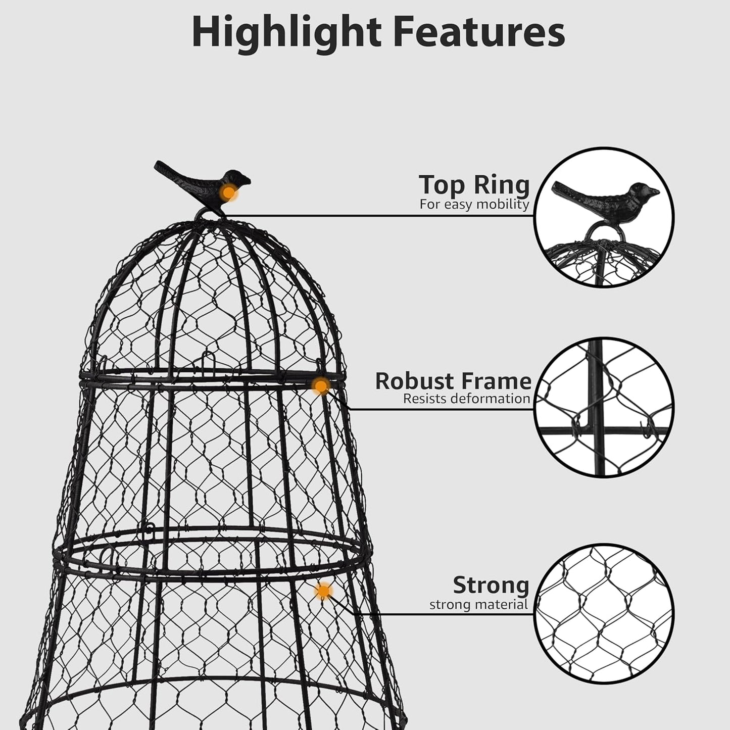 Heavy-Duty Chicken Wire Plant Cloches – Rustproof Garden Protectors and Plant Cages for Vegetables and Flowers – Safeguard Plants from Deer and Critters – 20” x 12” (Pack of 6)