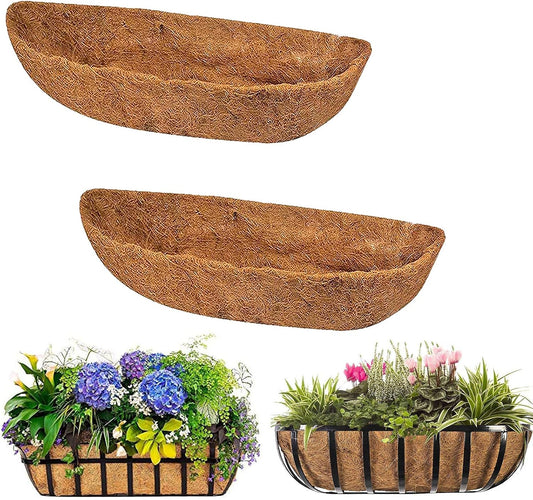 chengchuang 2 Packs Natural Coco Fiber Replacement Liner, 24/30/36/48 in Coconut Liners for Planters, Coco Liners for Window Box/Hanging Basket Liners, Durable Coconut Coir for Planting (30 inch)