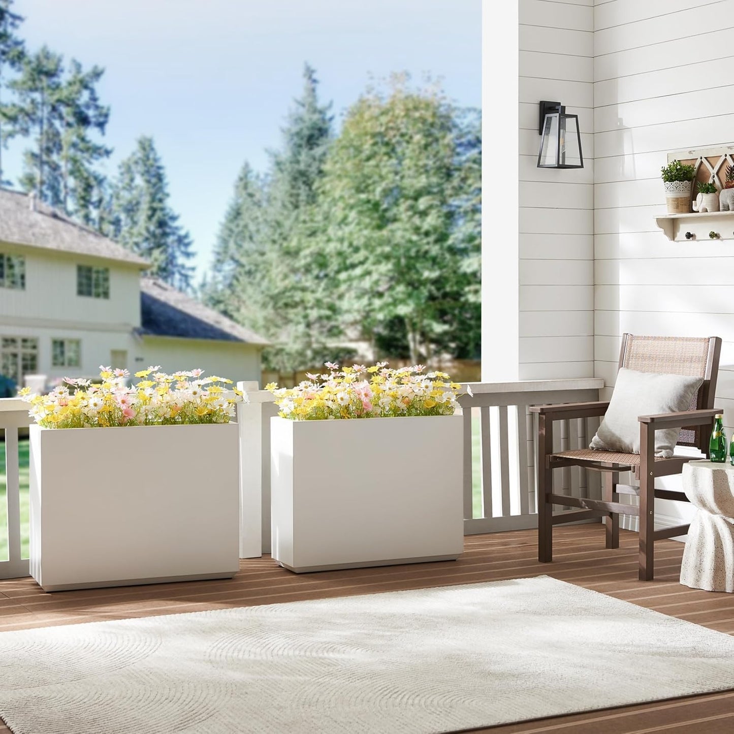 Metallic Heavy Outdoor Planter Box, Span Plant Container, Long and Tall Divider Flower Pot, 30Lx10Wx24H, White, No Assembly 30.8 Pounds