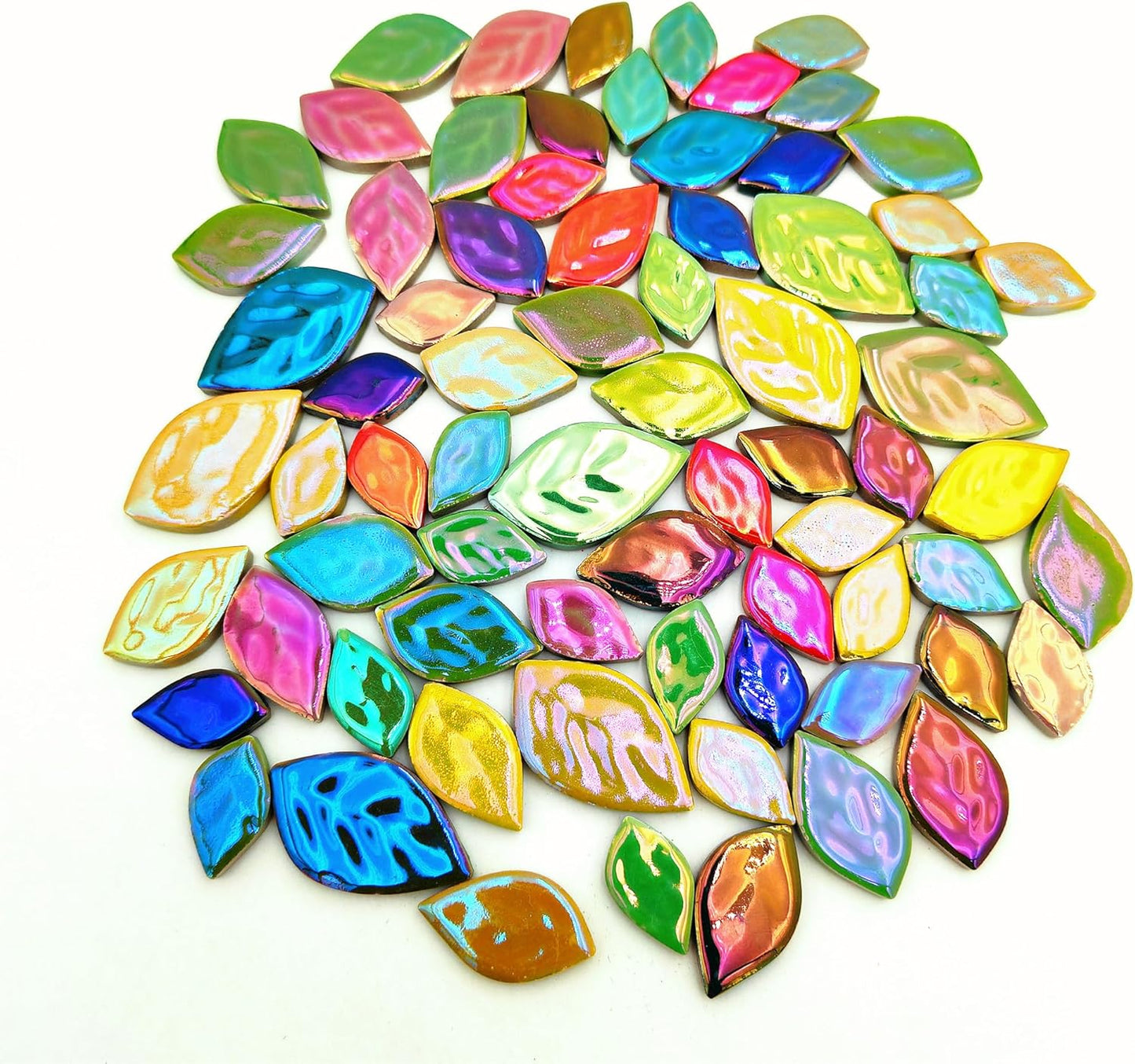 500g/1.1lb Random Color Iridescent Flowers & Leaves Ceramic Mosaic Tiles, DIY Making Creative Mosaic Tiles for DIY Craft Plates Flowerpots Vases Cups Mosaic Making Supplies (Flowers + Leaves)