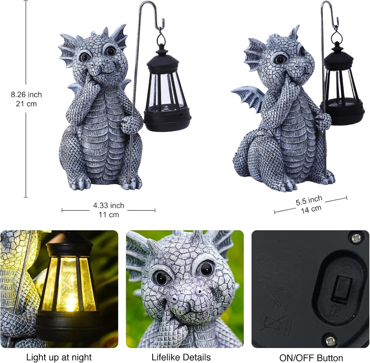 Goodeco Dragon Statue with Solar Lantern - Garden Decor for Lawn, Patio, and Yard - 8.3 inches Dragon Gifts & Outdoor Decorations