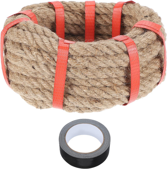 MECCANIXITY Jute Rope 0.5 Inch x 20ft, Thick Twine Rope Ropes Braided Jute Twine Natural Brown Burlap Cord String Heavy Twisted with Tape for Decorative Crafts Railing Swing Tug of War