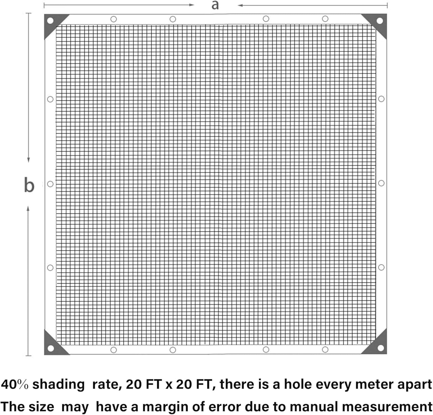 winemana 40% Black Shade Cloth, 20 x 20 FT Durable Mesh Tarp with Grommets, Resistant Garden Sun Shade Netting, Shading Antifreezing for Pergola, Greenhouse, Plants Growing, Chicken Coop