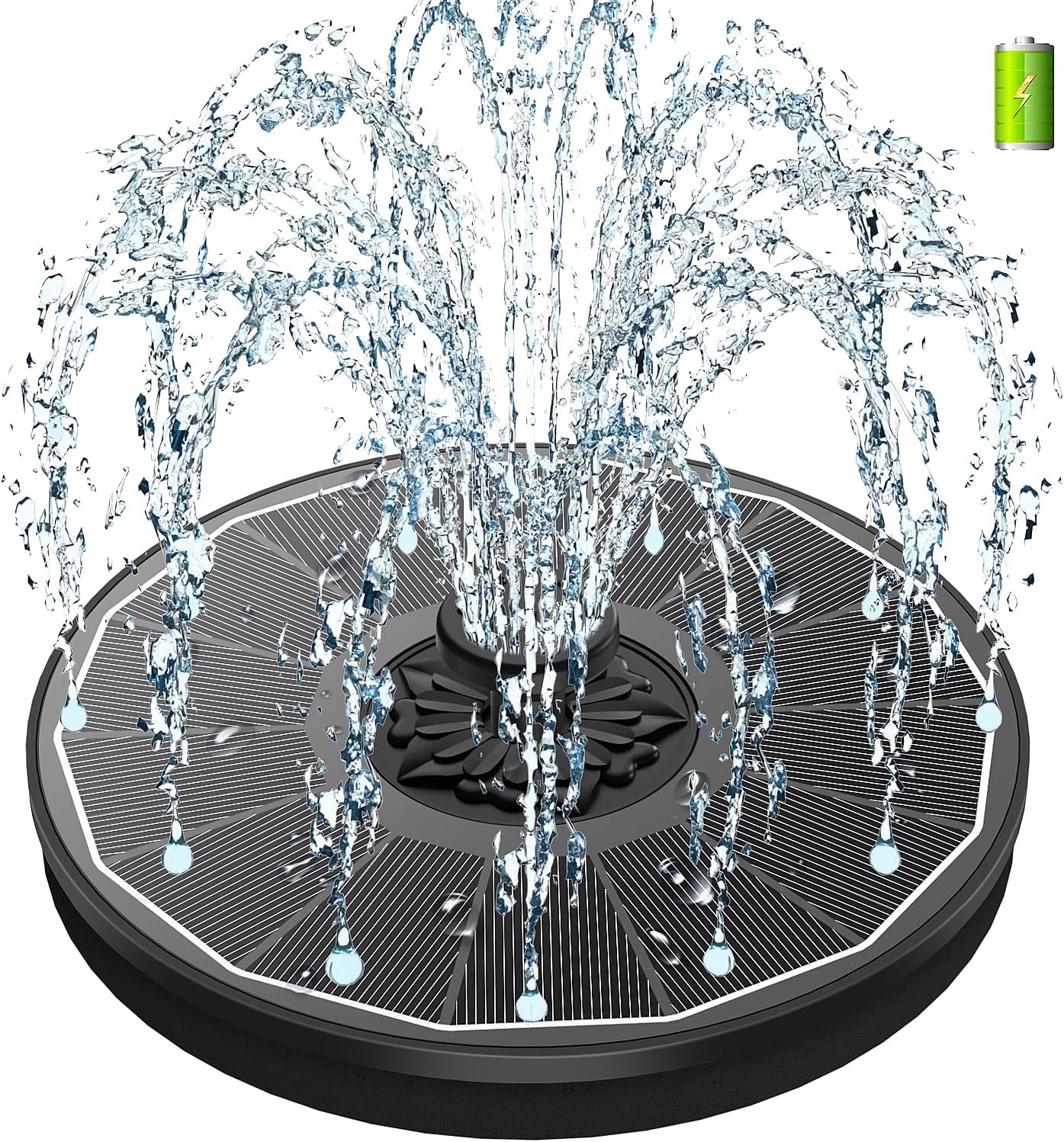 SZMP Solar Bird Bath Fountains,Working On Cloudy Day Solar Water Fountain 3.5W Glass Solar Panel 2000mAh Battery 4 Fixer 7 Nozzles Solar Fountain for Bird Bath Garden(Black Solar Panel)