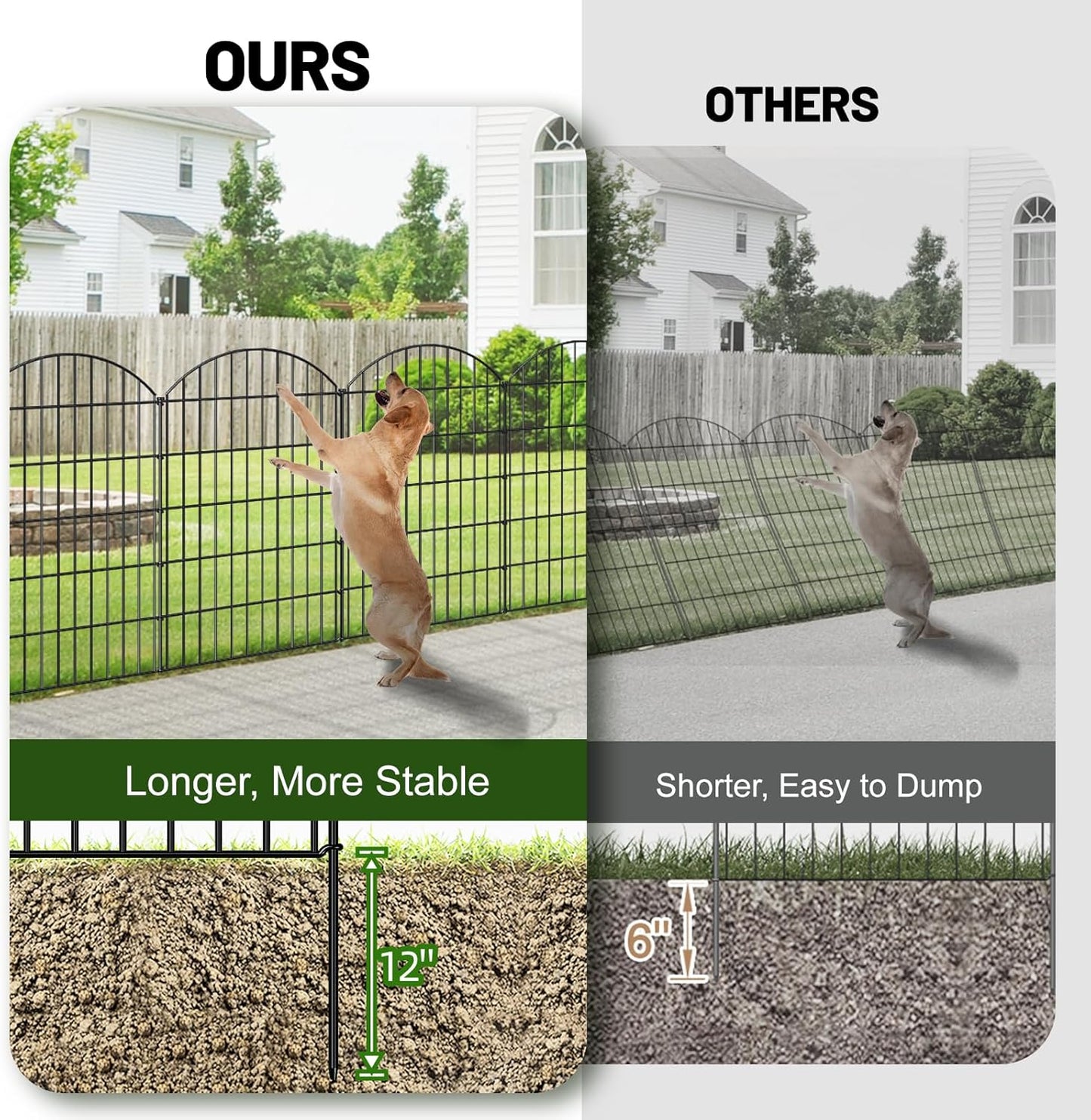 Metal Garden Fence 42in (H) x 18.7ft (L), 8 Panels + 9 Stakes Dog Fence Border Fence Animal Barrier, No Dig Garden Fencing for Yard Flower Bed Lawn Patio Outdoor, CTW4208 Black