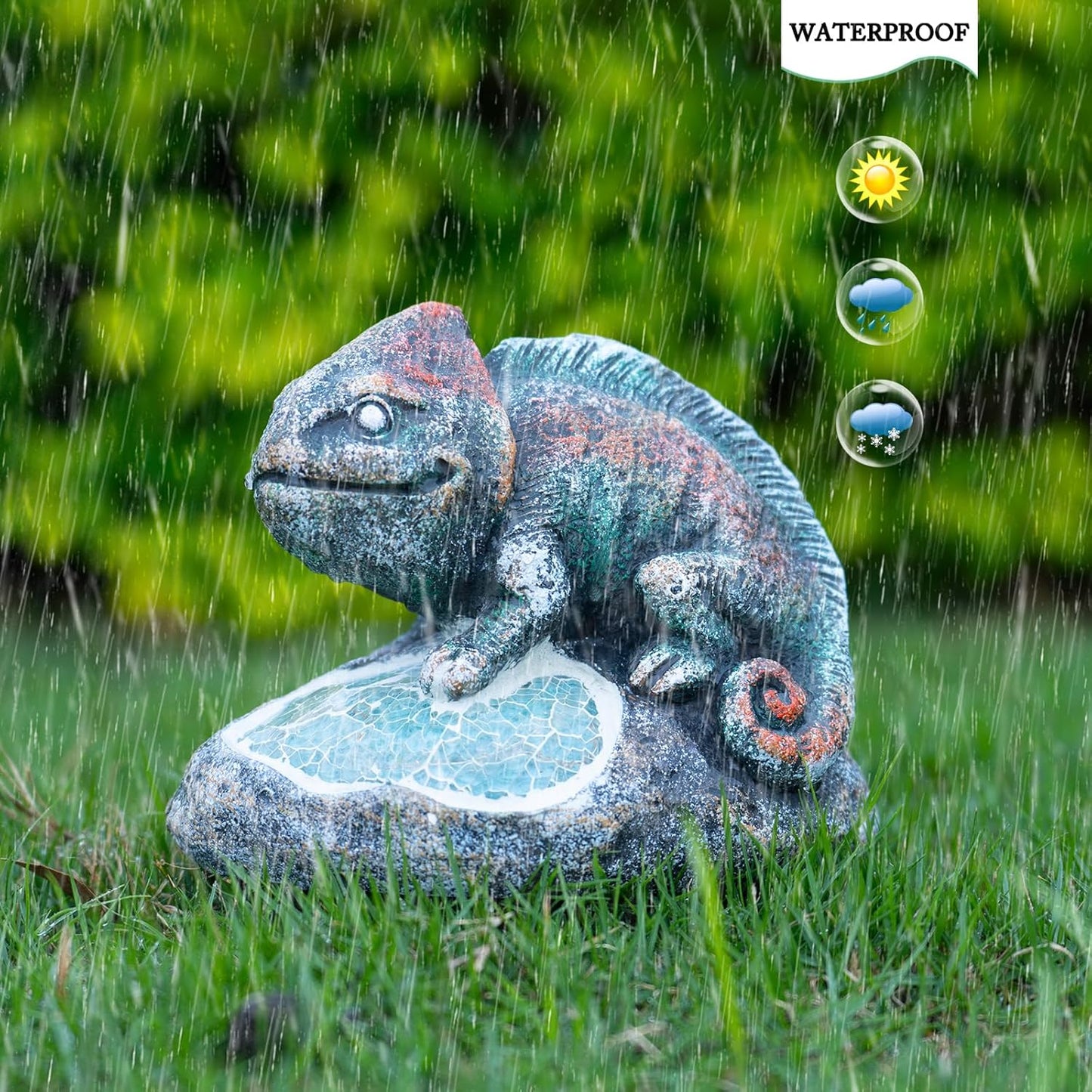Solar Chameleon Garden Statues Outdoor Decor Resin Chameleon Figurine with Solar Light for Patio,Balcony,Yard,Lawn Ornament,Perfect Garden Gift