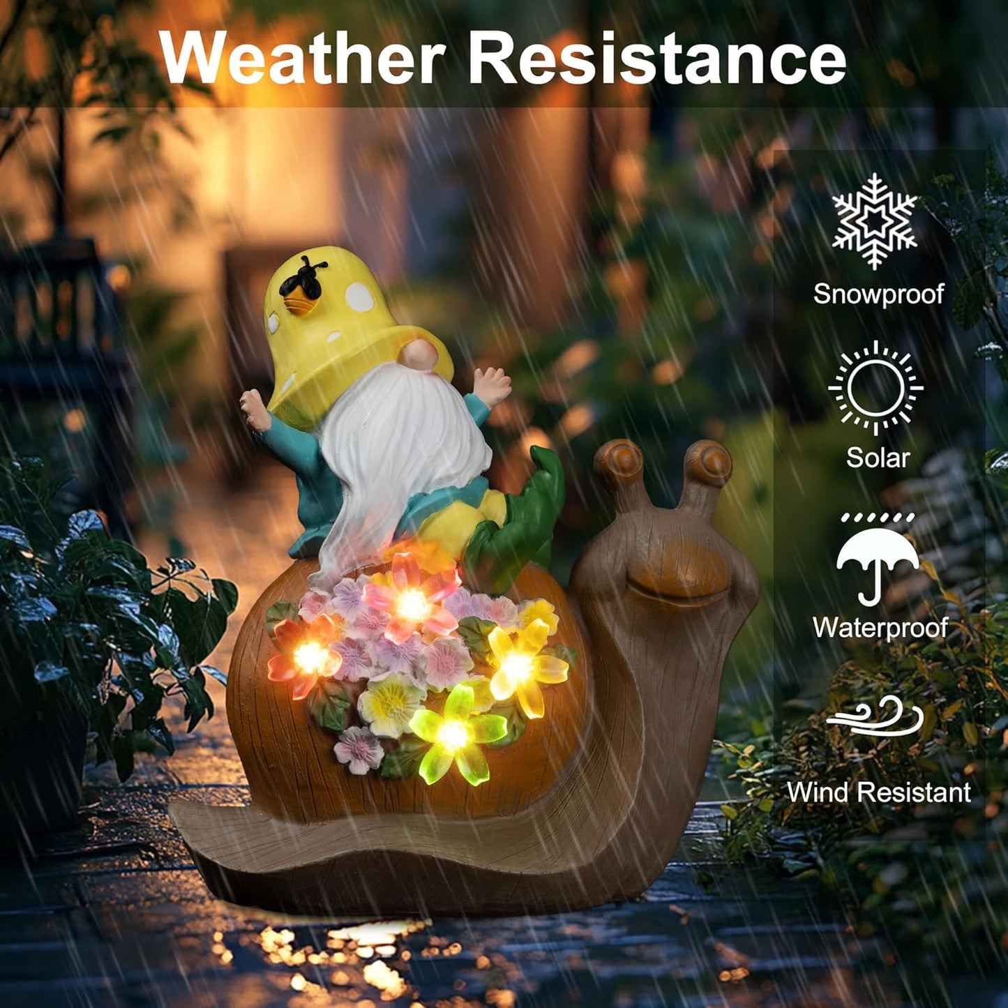 Solar Garden Outdoor Statue Snail Gnome with Succulent and LED Light - Patio,Lawn,Garden,Tortoise Statue for Patio,Unique Housewarming Gifts