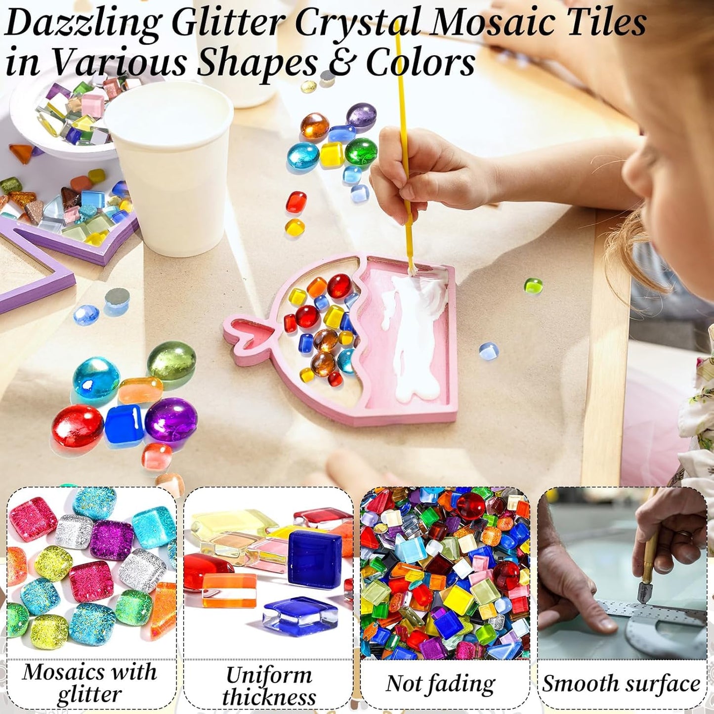 3200 Pcs Colorful Irregular Crystal Mosaic Tiles, 6.6lb Tiny Mosaic Tile DIY Hobbies Children Handmade Crystal Craft for Craft Bathroom Kitchen Home Decoration DIY Art Projects